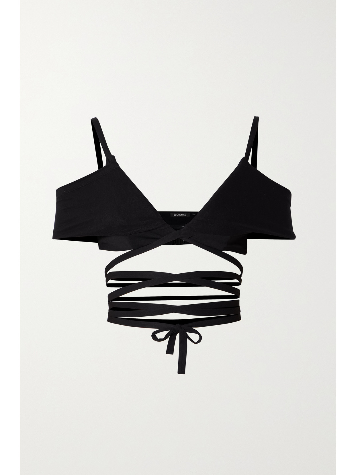 Bouguessa Andy Tie-detailed Off-the-shoulder Ribbed Stretch-jersey Bralette - Black