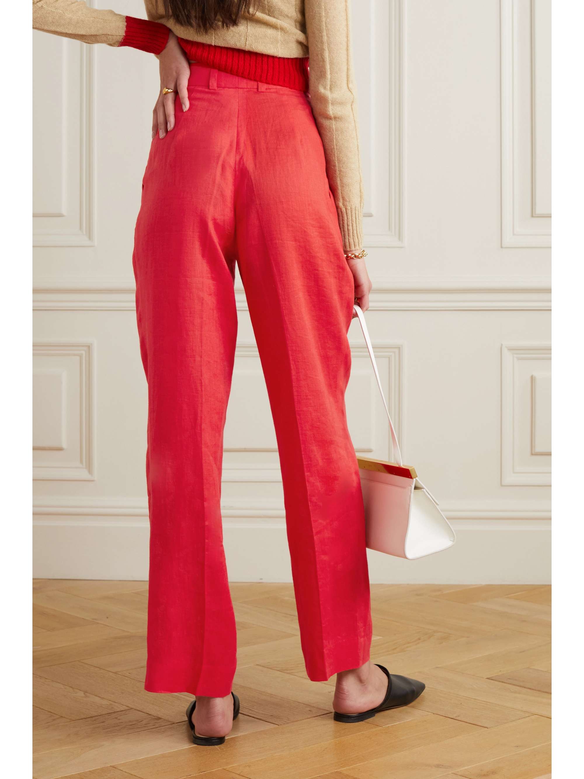 Red Sai pleated linen-gauze wide-leg 