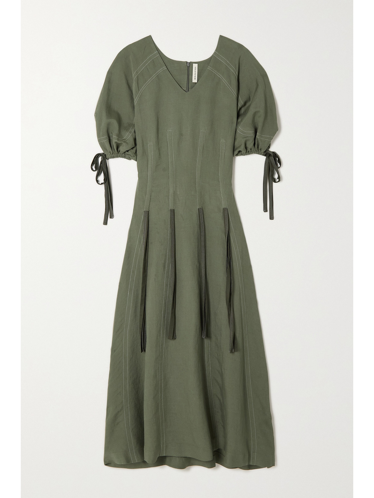 Bouguessa Liz Tasseled Linen-blend Midi Dress - Green
