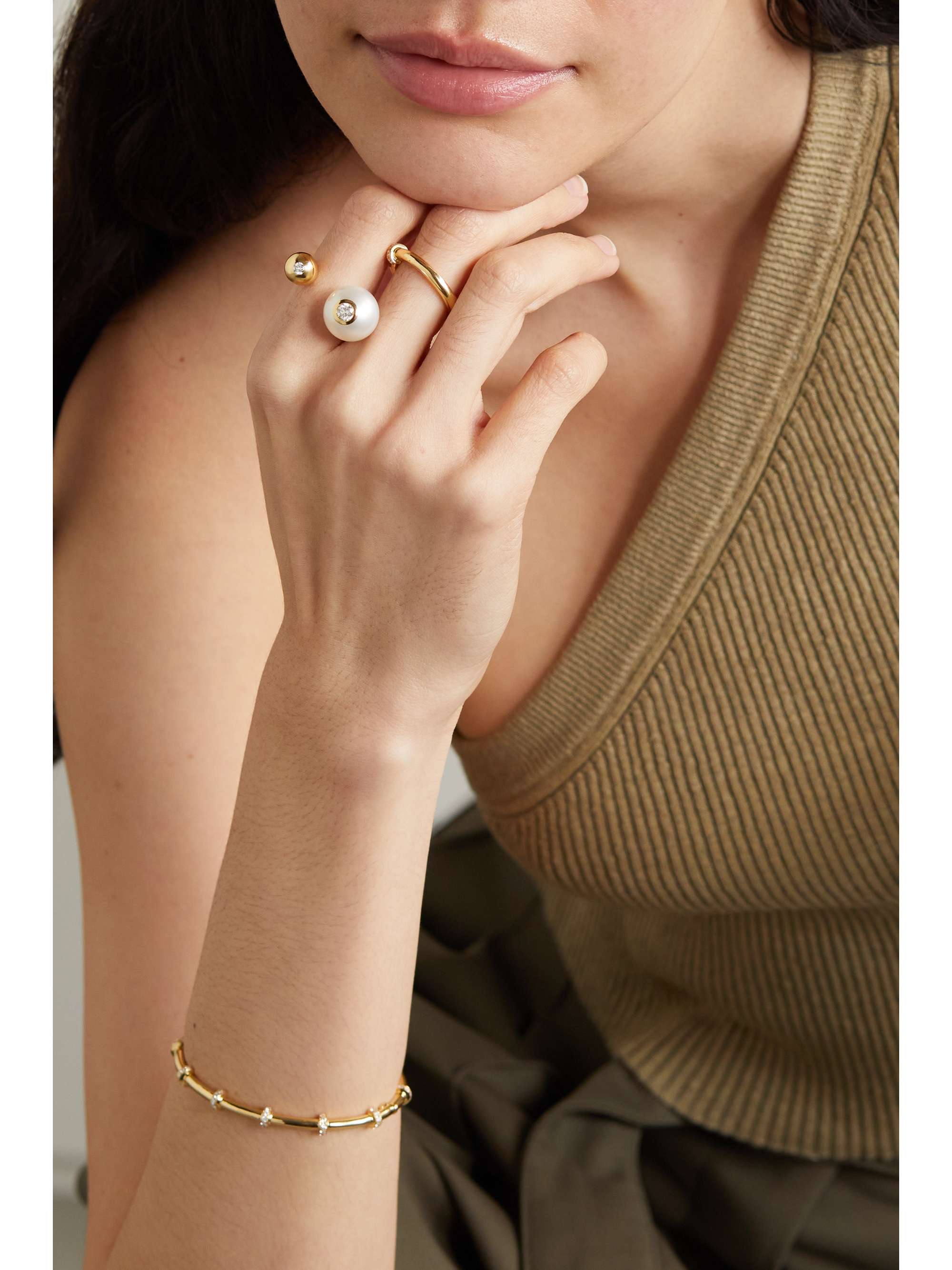 STATE PROPERTY Nemara 18-karat gold, pearl and diamond ring