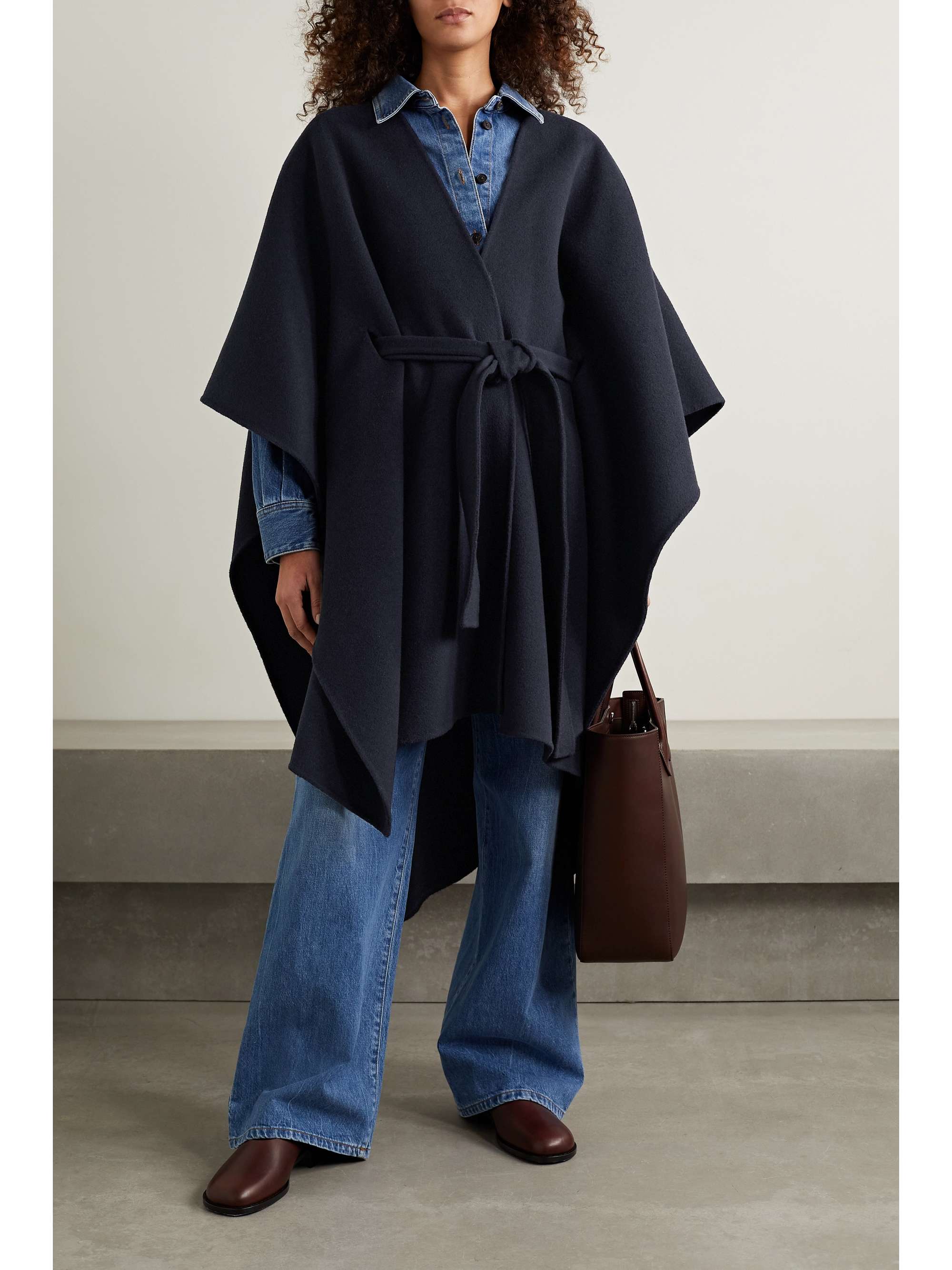 THE ROW Toba belted wool and cashmere-blend poncho