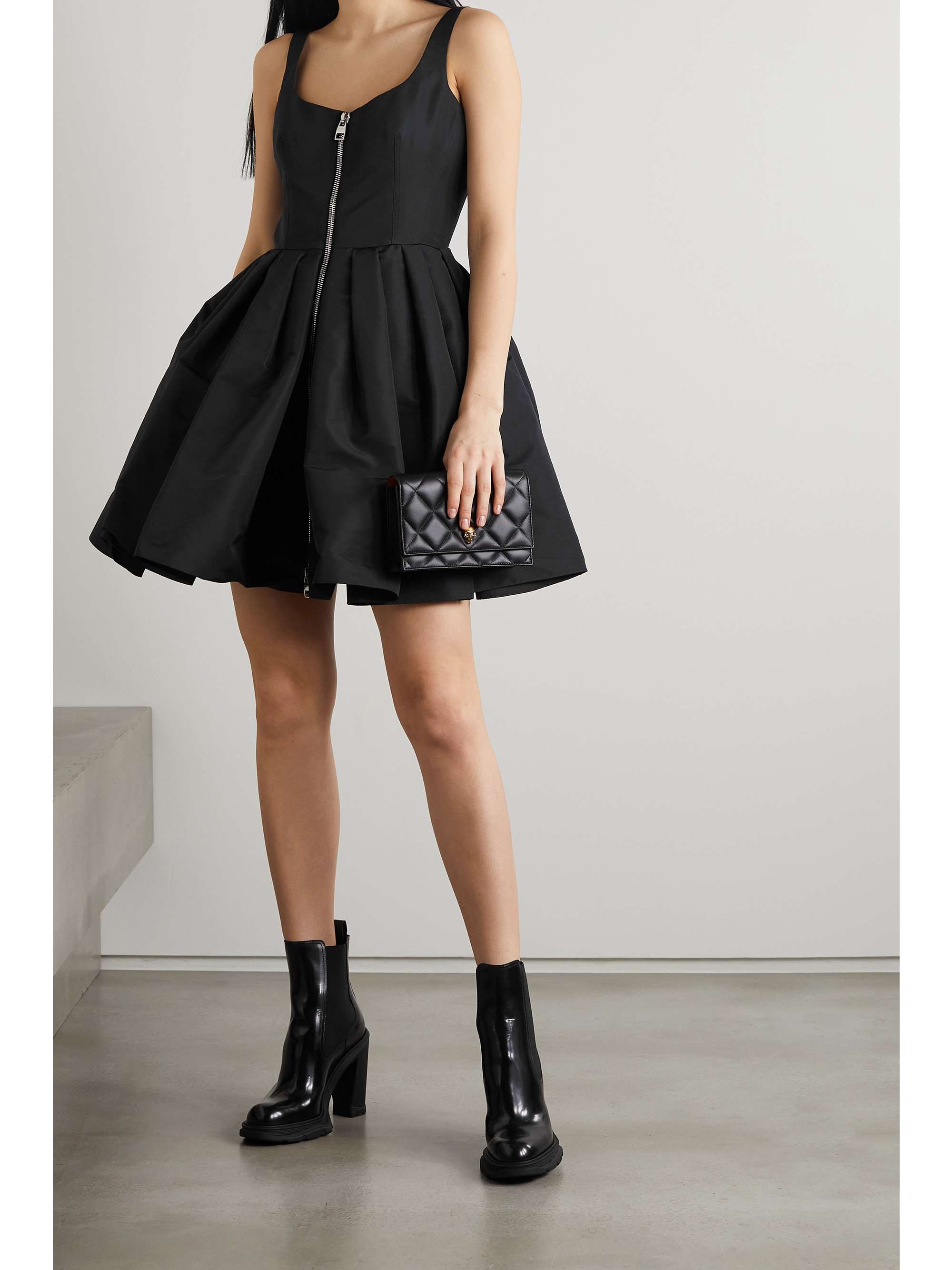 Zip-detailed faille mini dress Zip-detailed faille mini dress