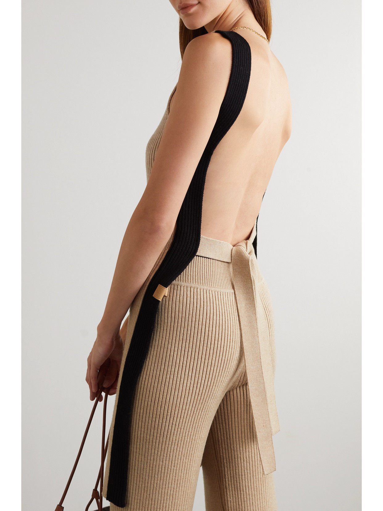 Loewe Backless Ribbed Wool Tunic In Neutrals