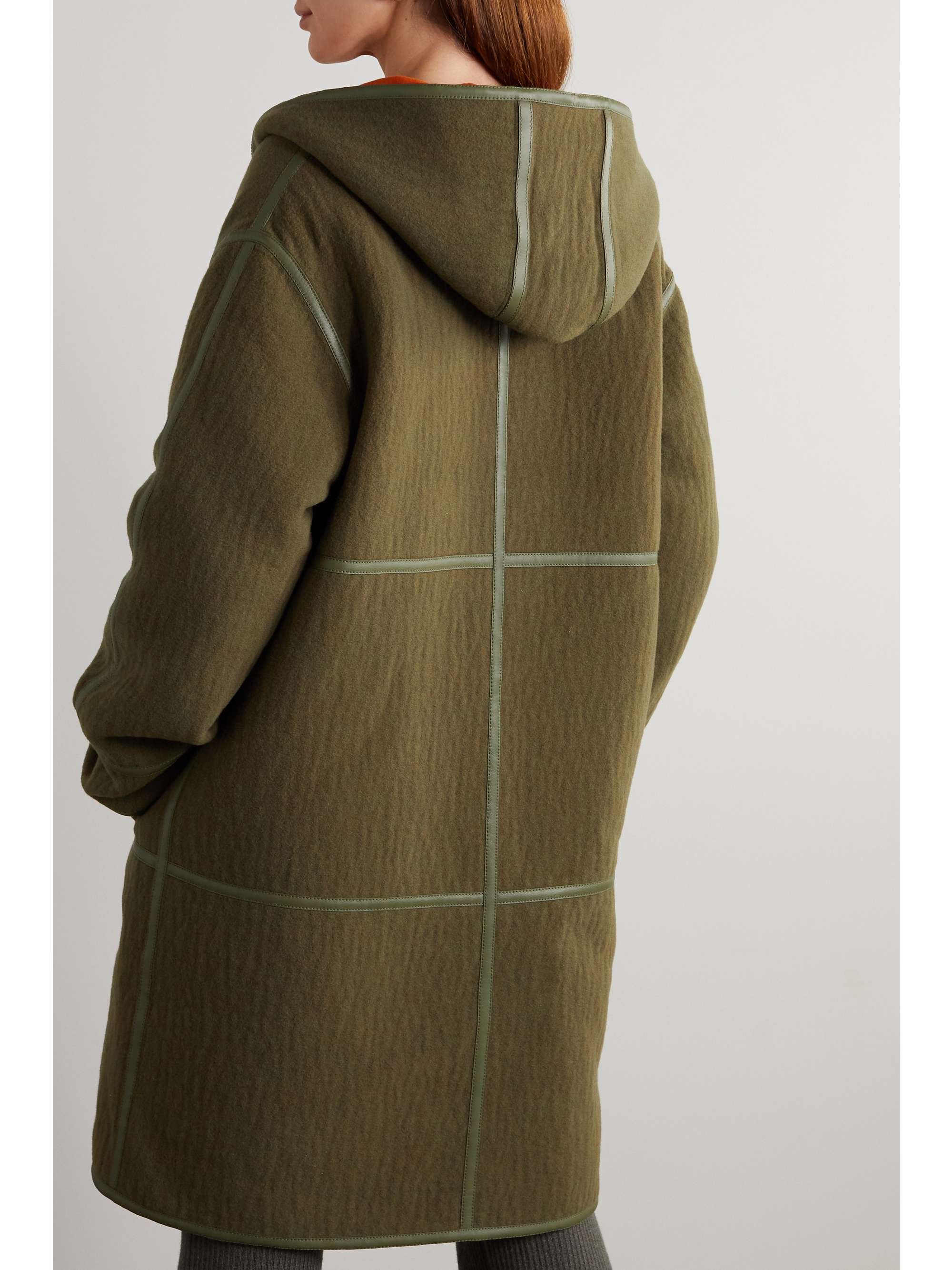LOEWE Hooded leather-trimmed wool-felt coat