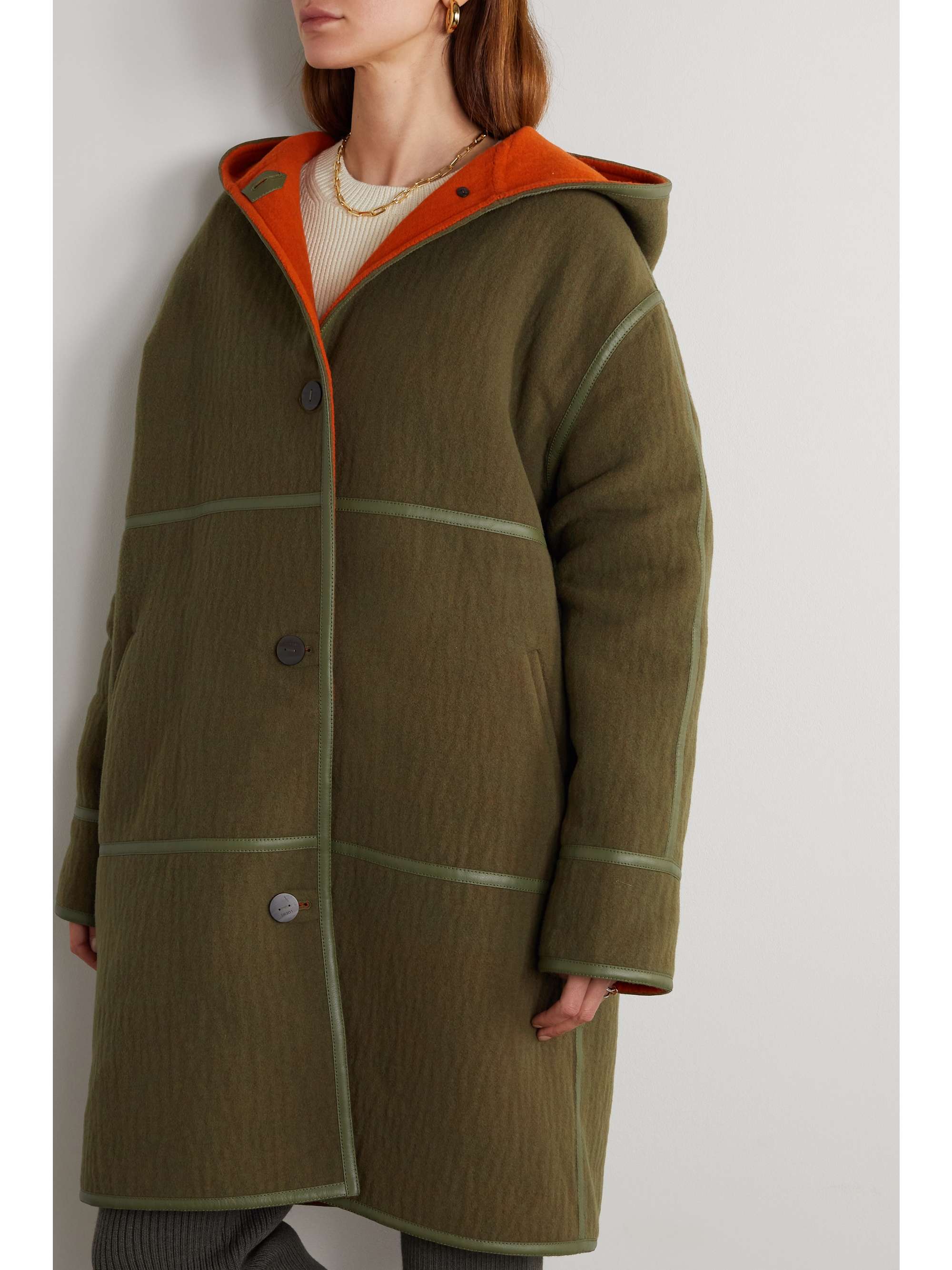 LOEWE Hooded leather-trimmed wool-felt coat