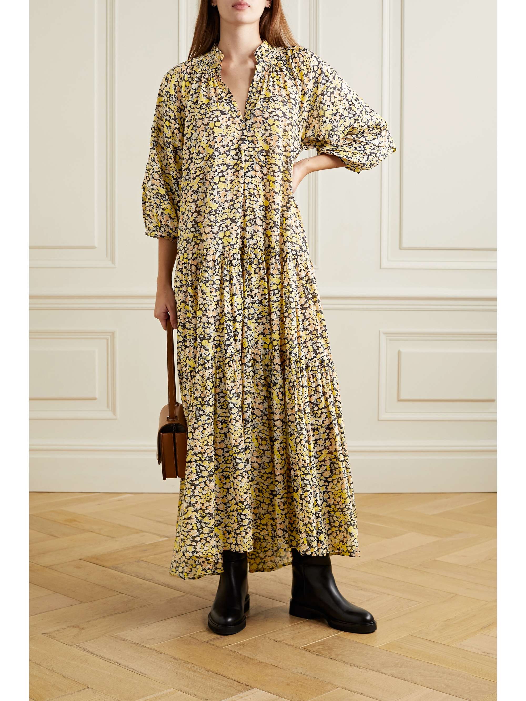 Yellow Trinidad tiered floral-print organic cotton-voile maxi dress | APIECE APART | NET-A-PORTER