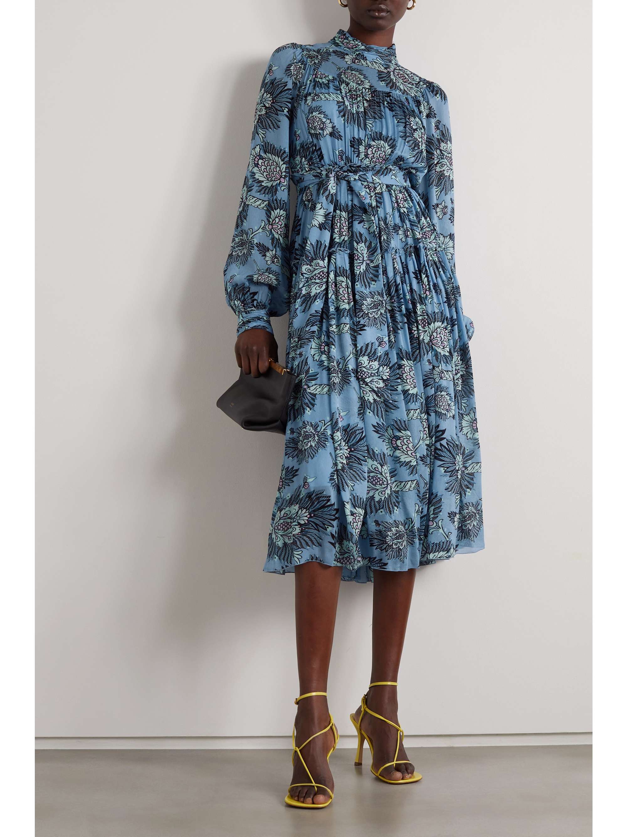 Blue Kent belted pleated floral-print 