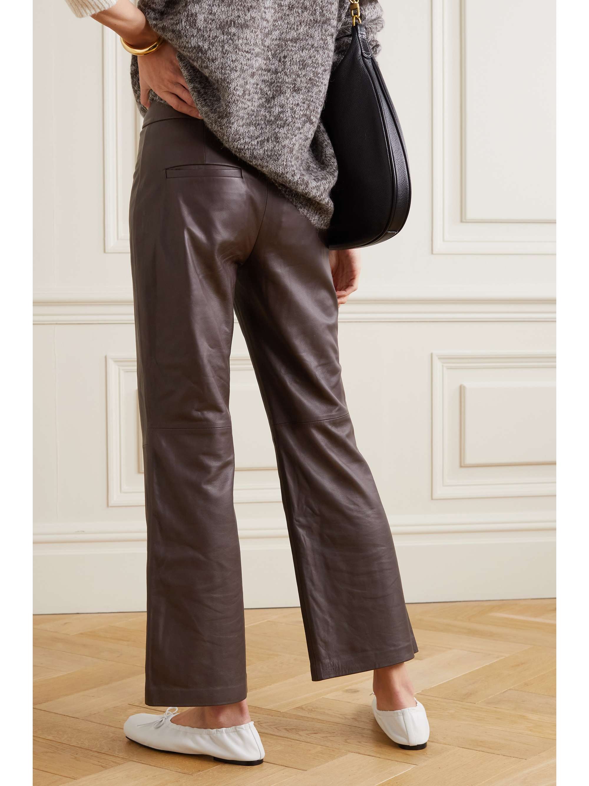 Cropped Flare Leather Leggings in Cognac