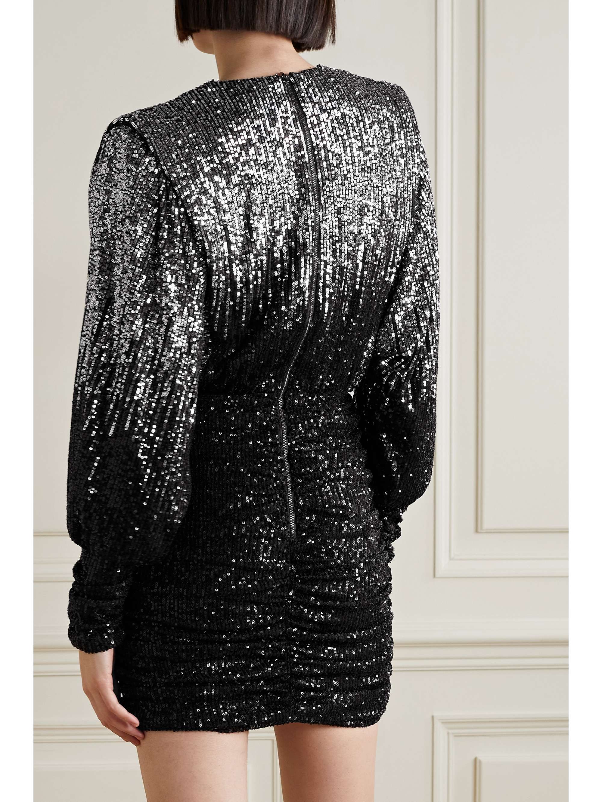REBECCA VALLANCE Naomi ruched sequined tulle mini dress