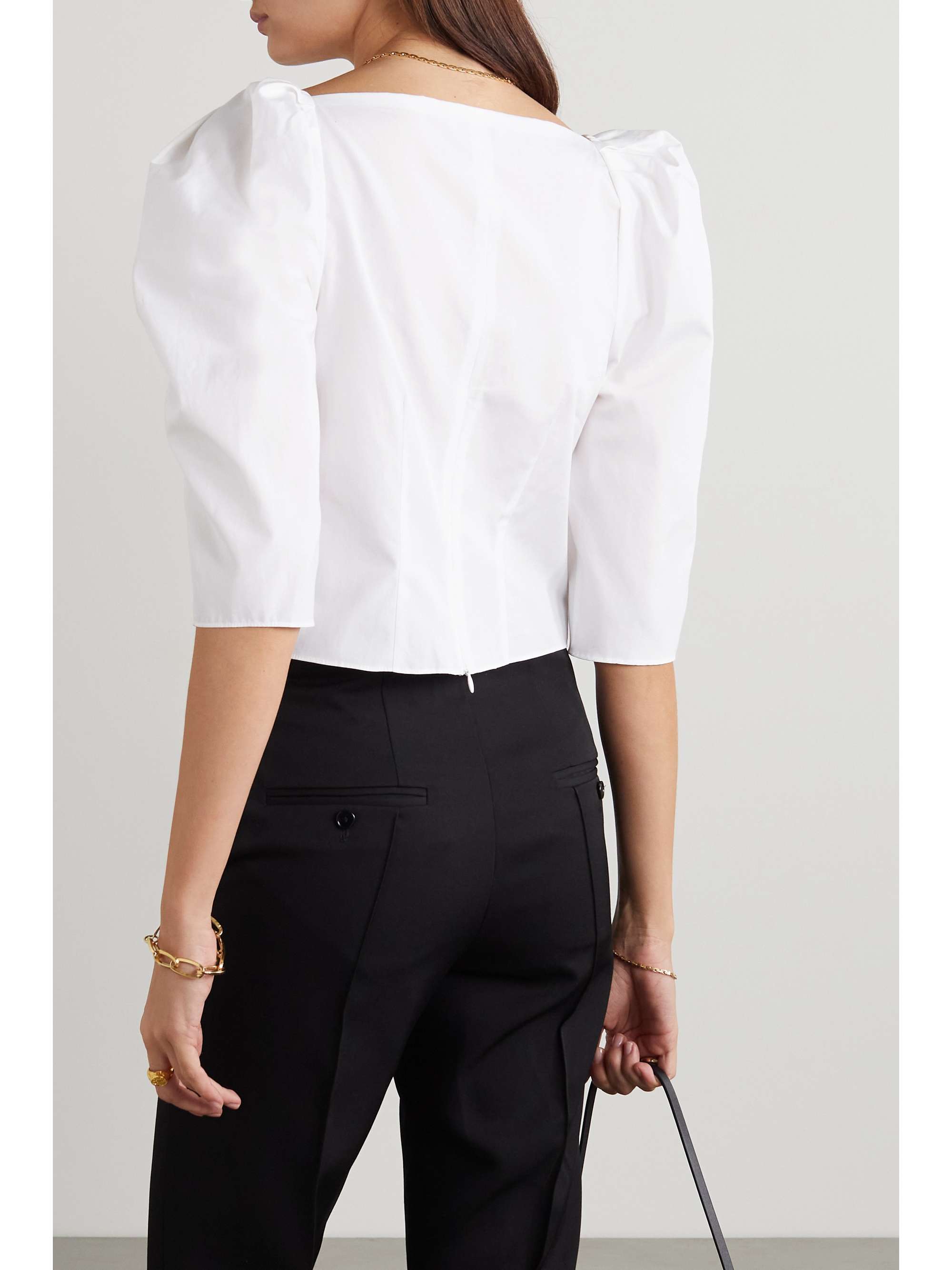 VINCE Cropped cotton-poplin blouse