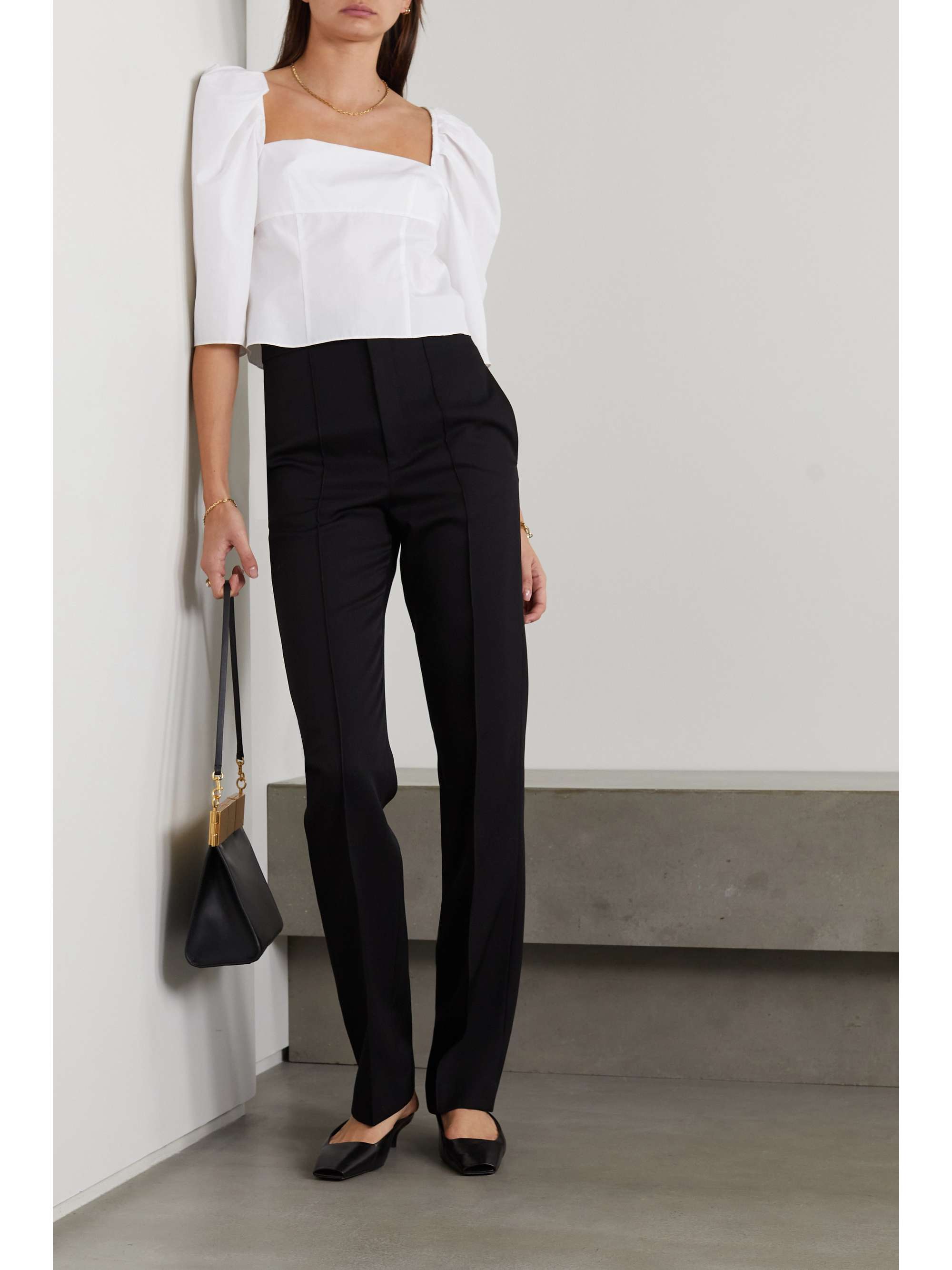 VINCE Cropped cotton-poplin blouse