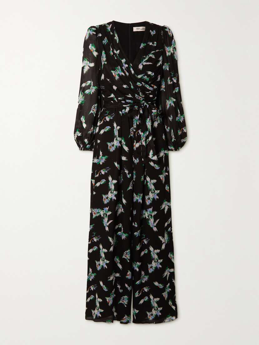 Diane von Furstenberg Poet Belted Gathered Printed Crepe Jumpsuit