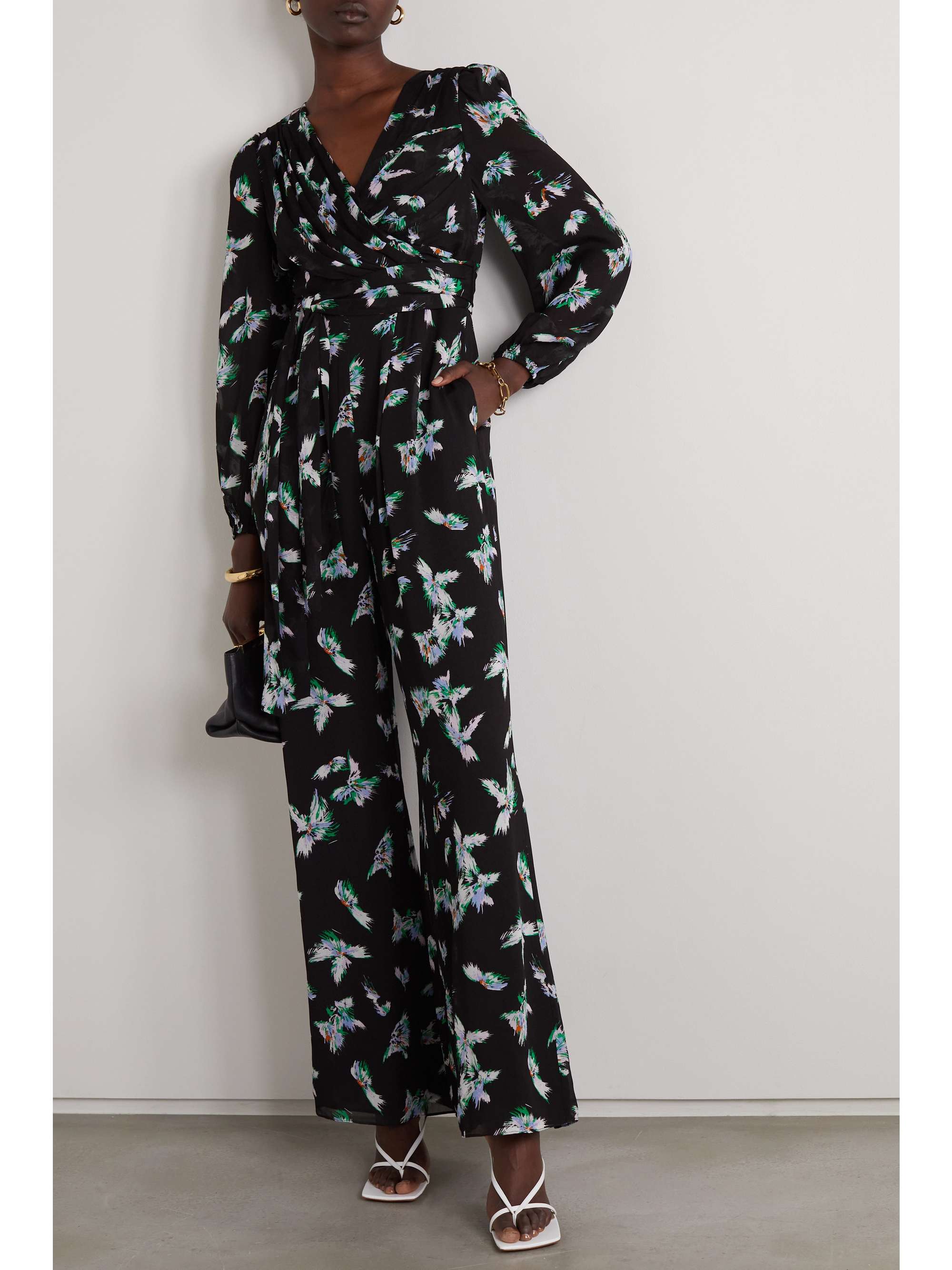 DIANE VON FURSTENBERG Poet belted gathered printed crepe jumpsuit