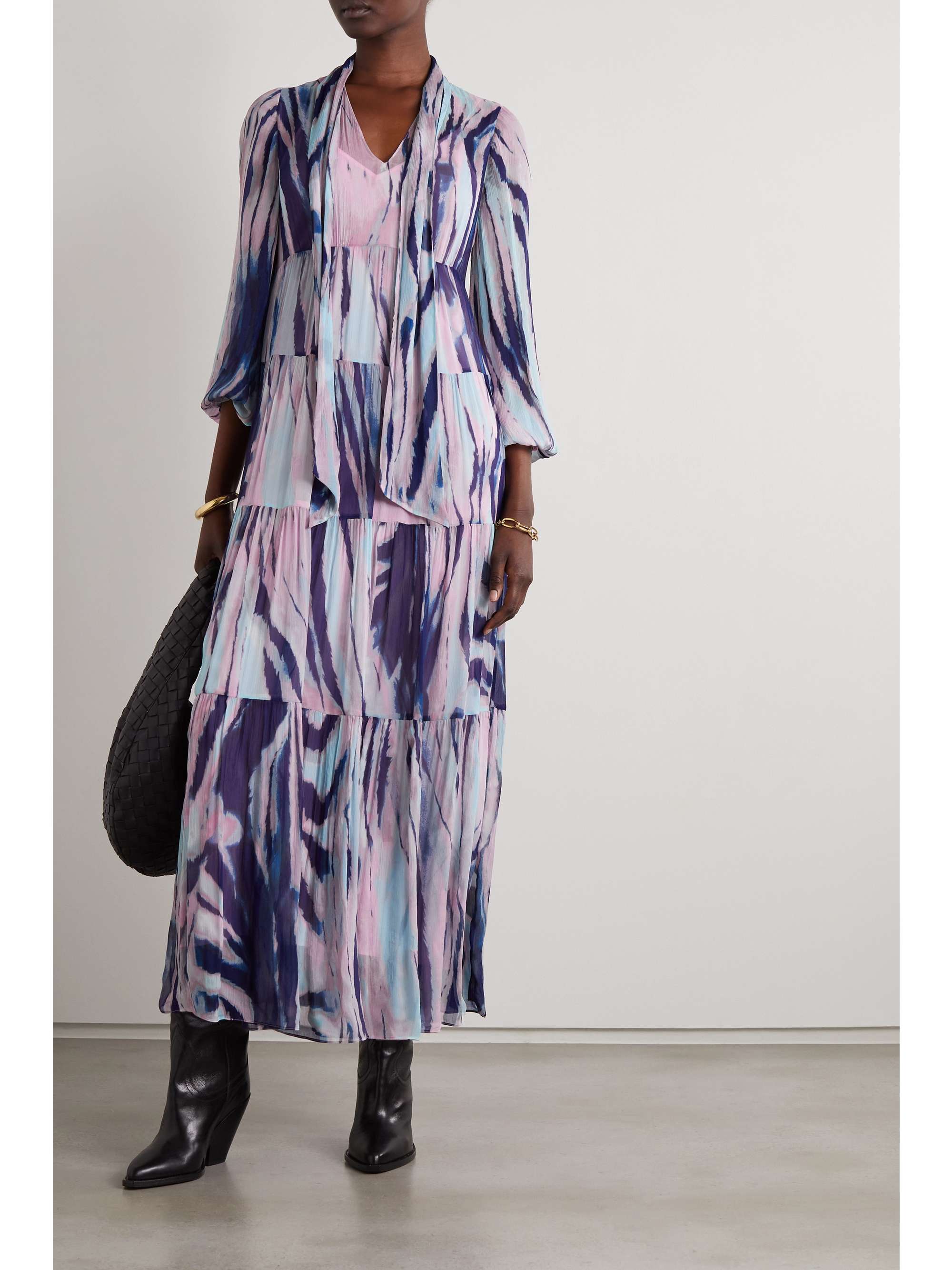 DIANE VON FURSTENBERG Marquis pussy-bow tiered printed chiffon maxi dress |  NET-A-PORTER