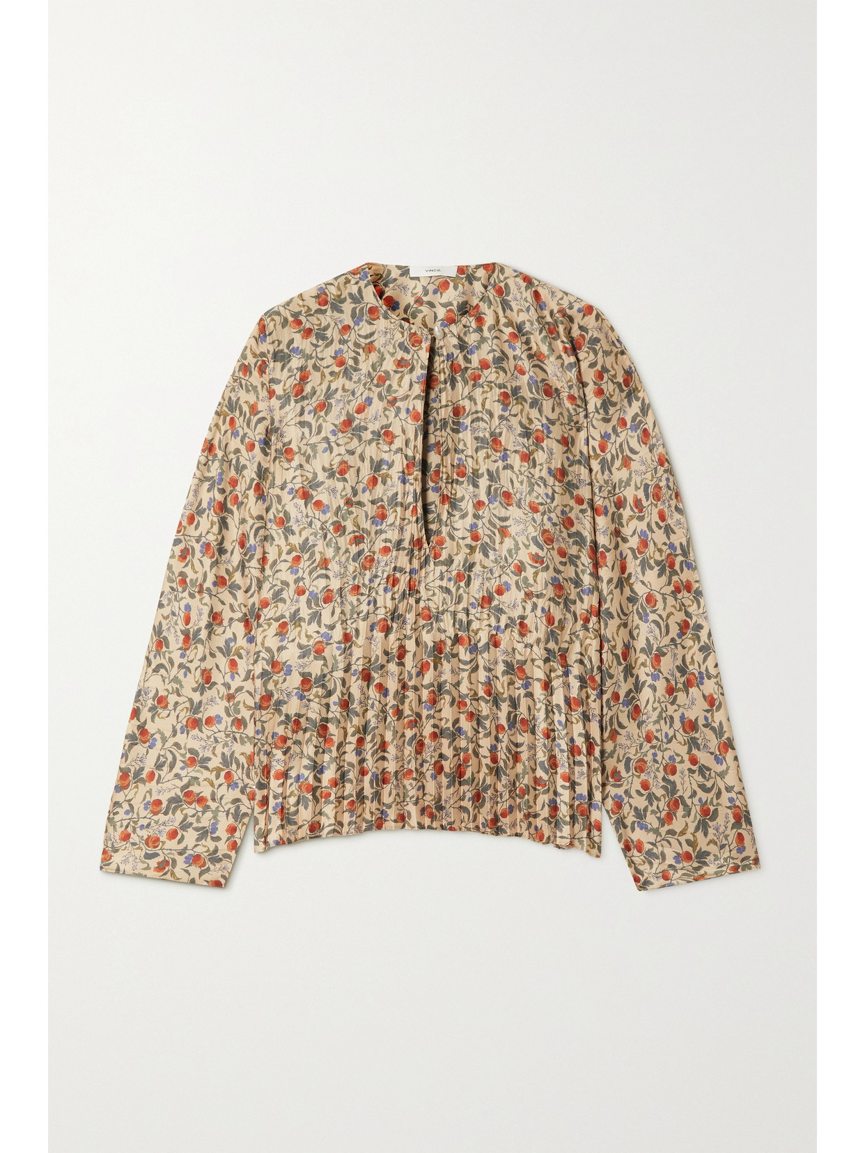 Vince Pomegranate Pleated Printed Satin Blouse - Neutrals