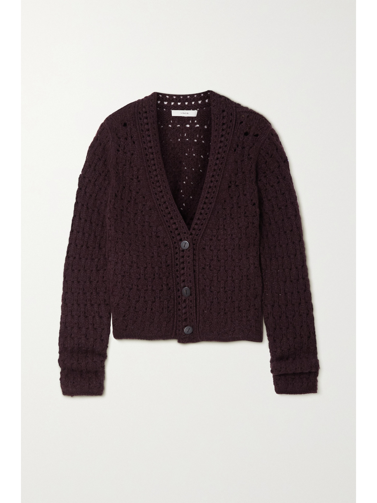 VINCE CROCHET-KNIT WOOL AND CASHMERE-BLEND CARDIGAN