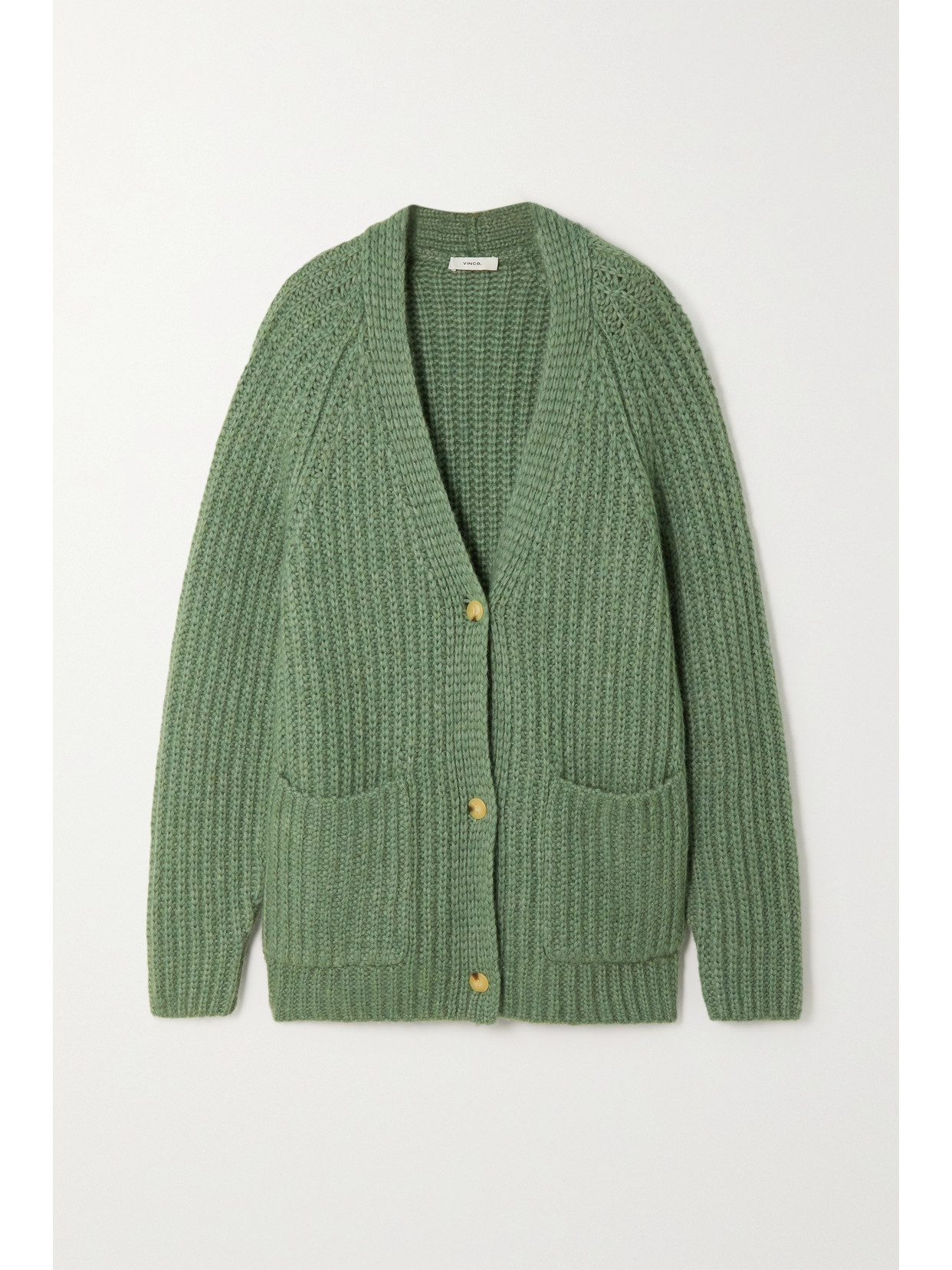 Vince Ribbed-knit Alpaca Wool-blend Cardigan In Green