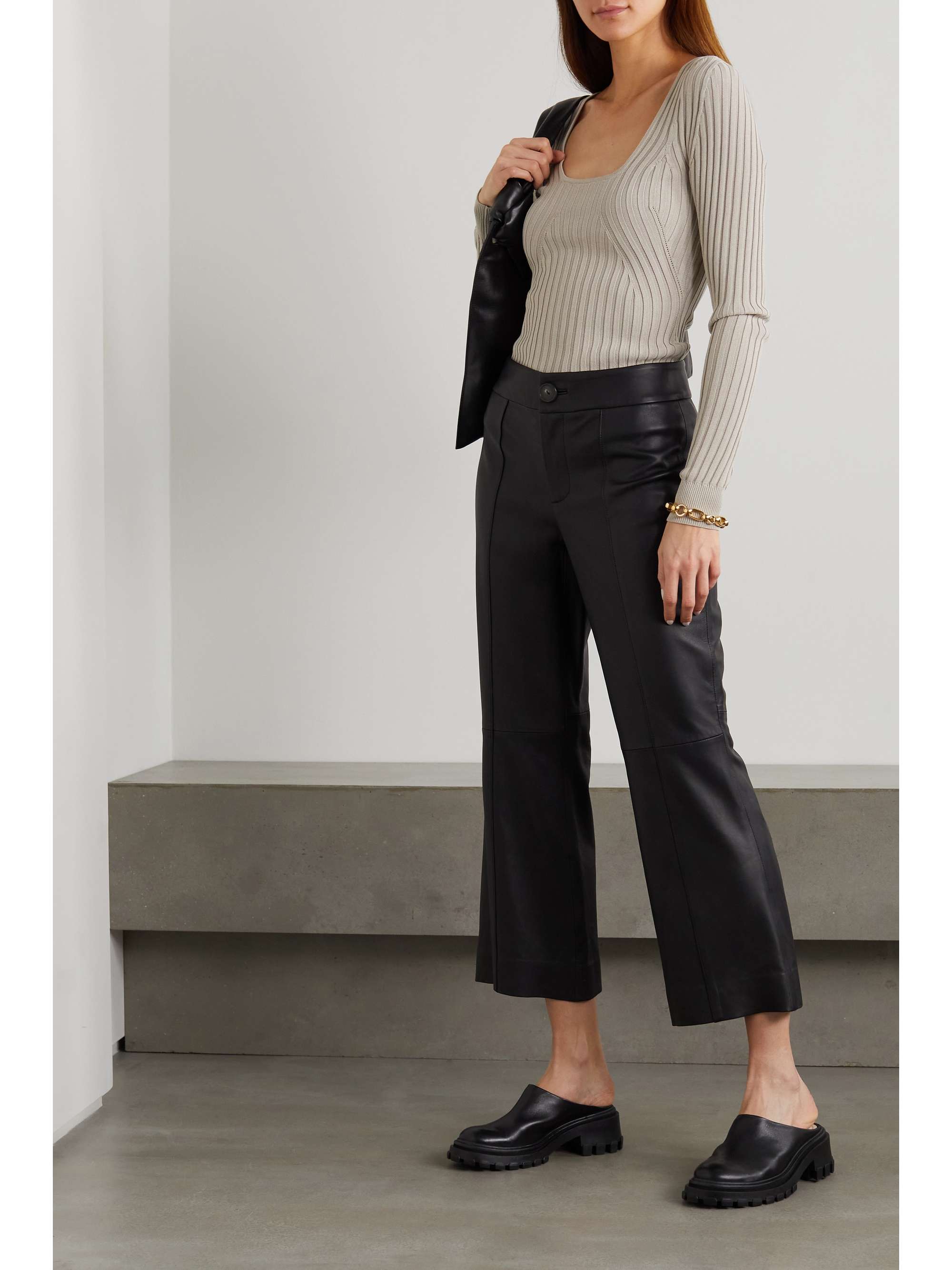 Black Leather flared pants | VINCE 