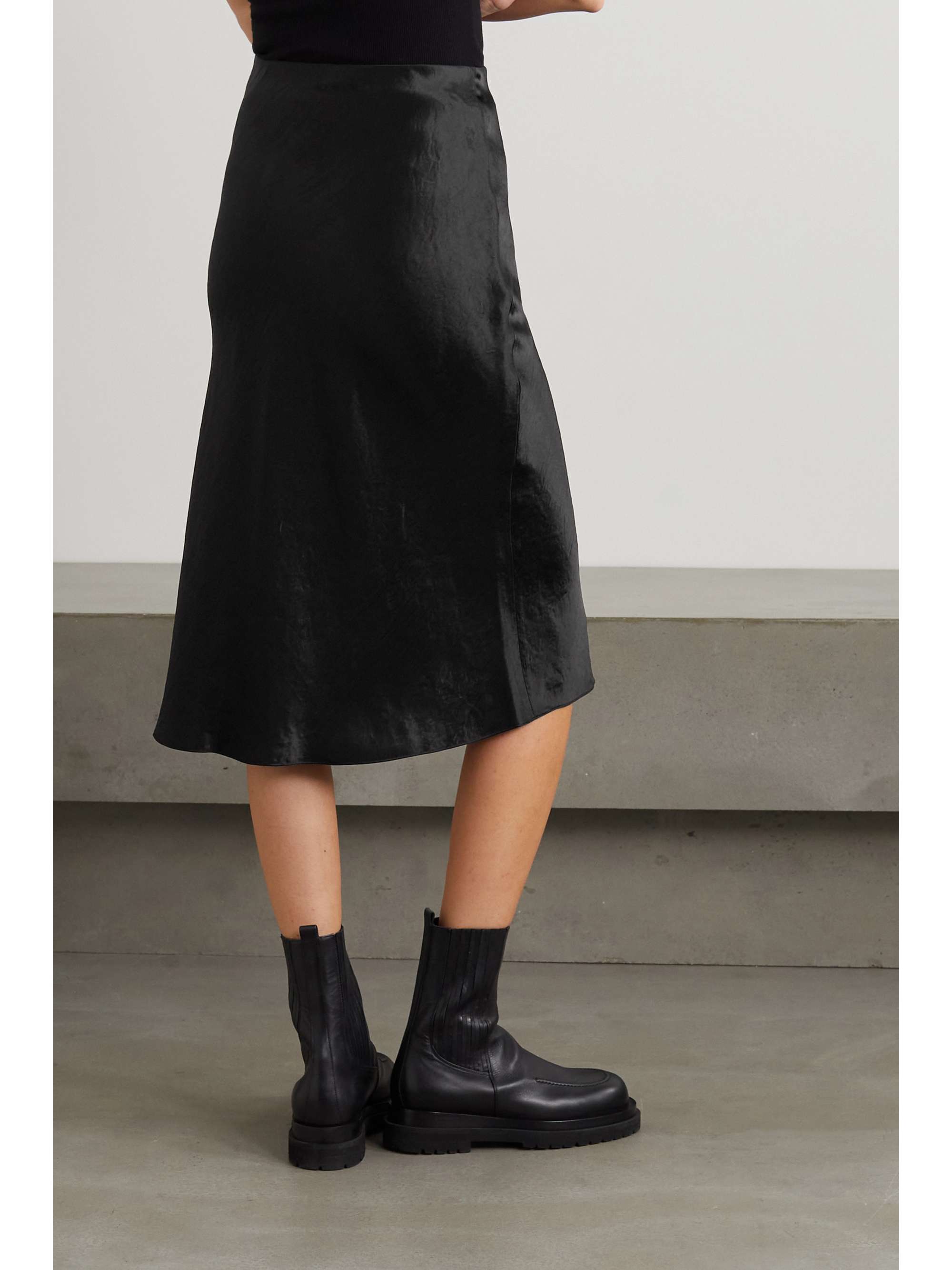 VINCE Washed-satin midi skirt
