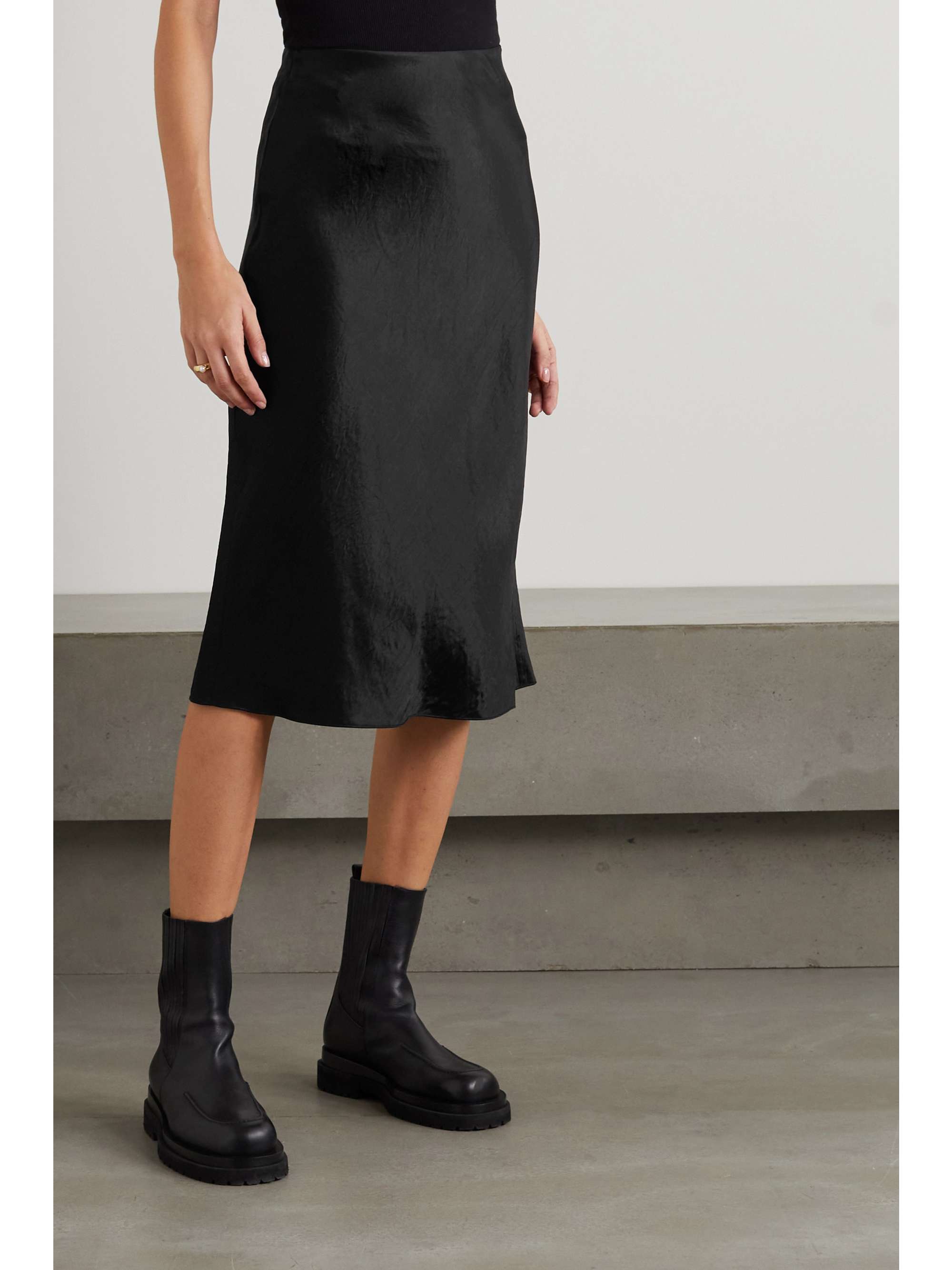 VINCE Washed-satin midi skirt