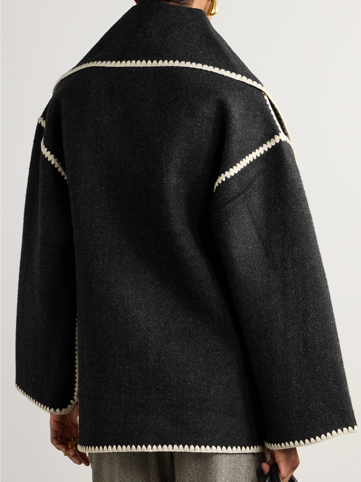 Totême Womens Dark Grey Melange Scarf-overlay Contrast-trim Relaxed-fit Wool-blend Jacket