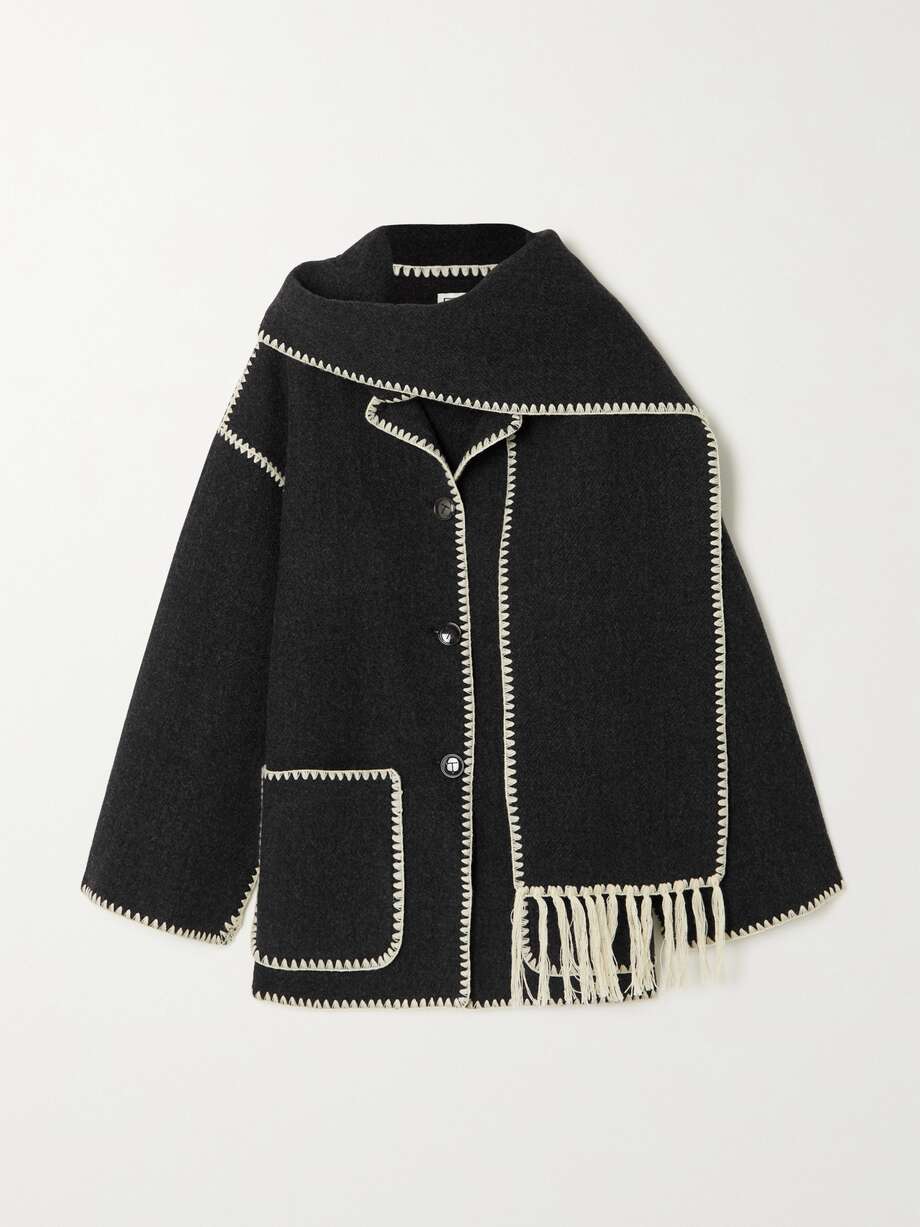 Draped fringed wool-blend jacket