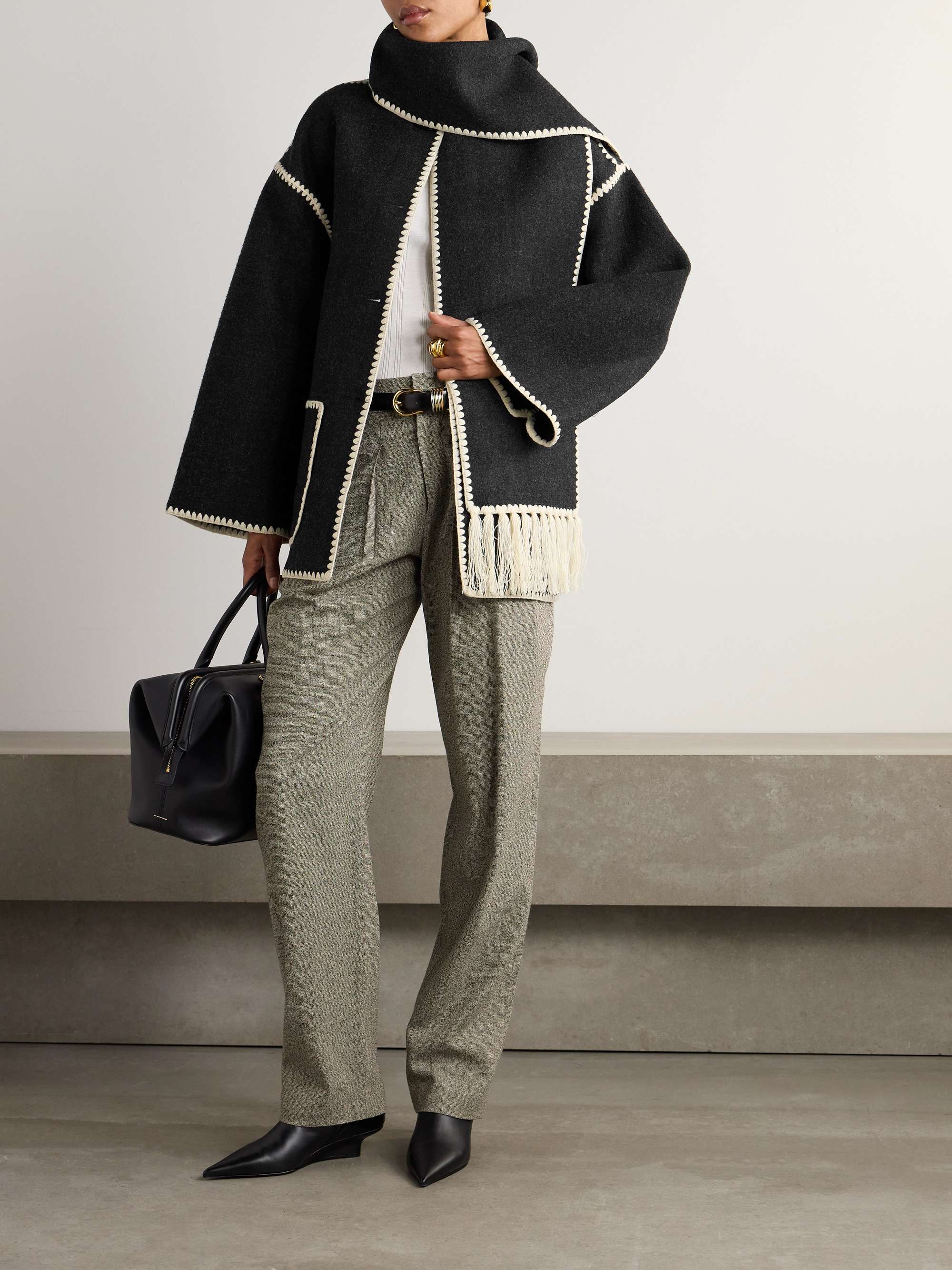 TOTEME + NET SUSTAIN draped fringed wool-blend jacket | NET-A-PORTER