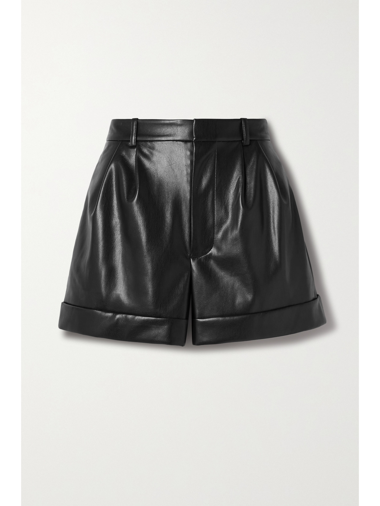 Alice And Olivia Reagan Vegan Leather Paperbag Shorts In Black