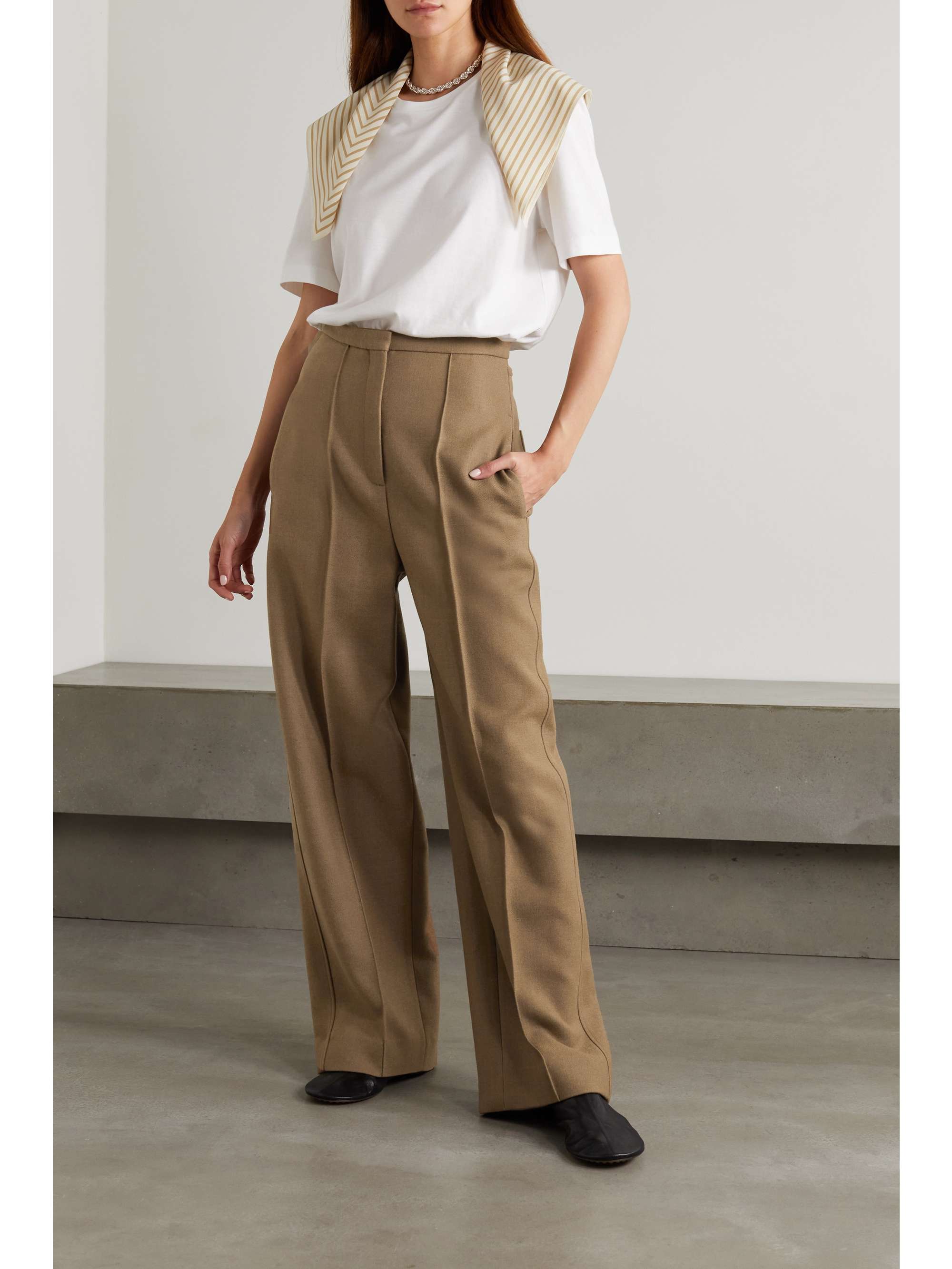 Tan Wool-twill wide-leg pants | TOTÊME 