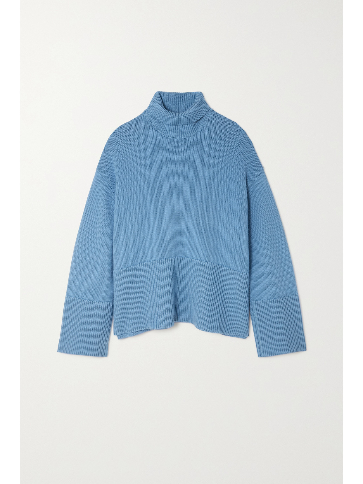 Totême Ribbed Wool And Organic Cotton-blend Turtleneck Sweater In Blue
