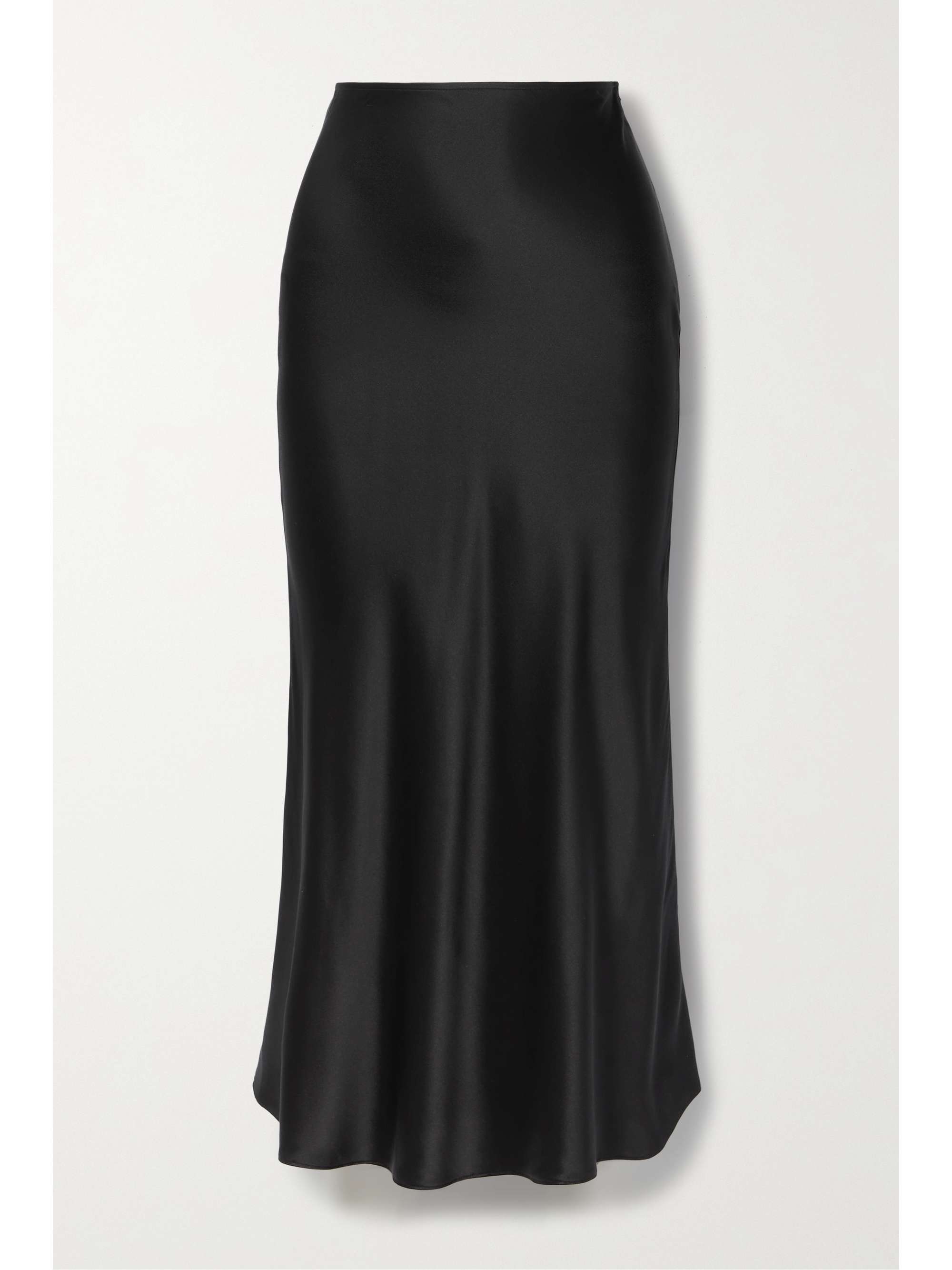black silk midi skirt