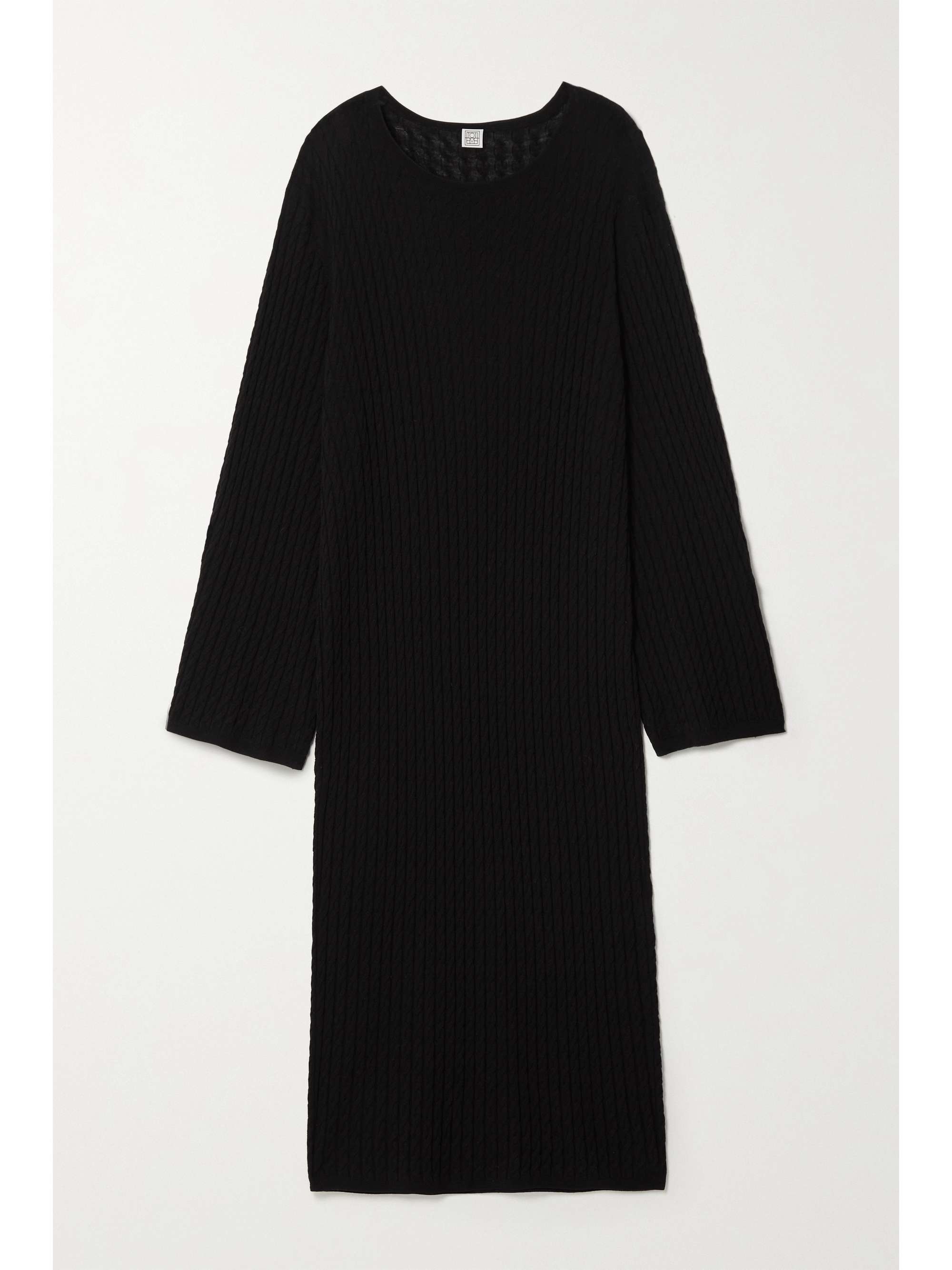 Black Cable-knit wool midi dress 
