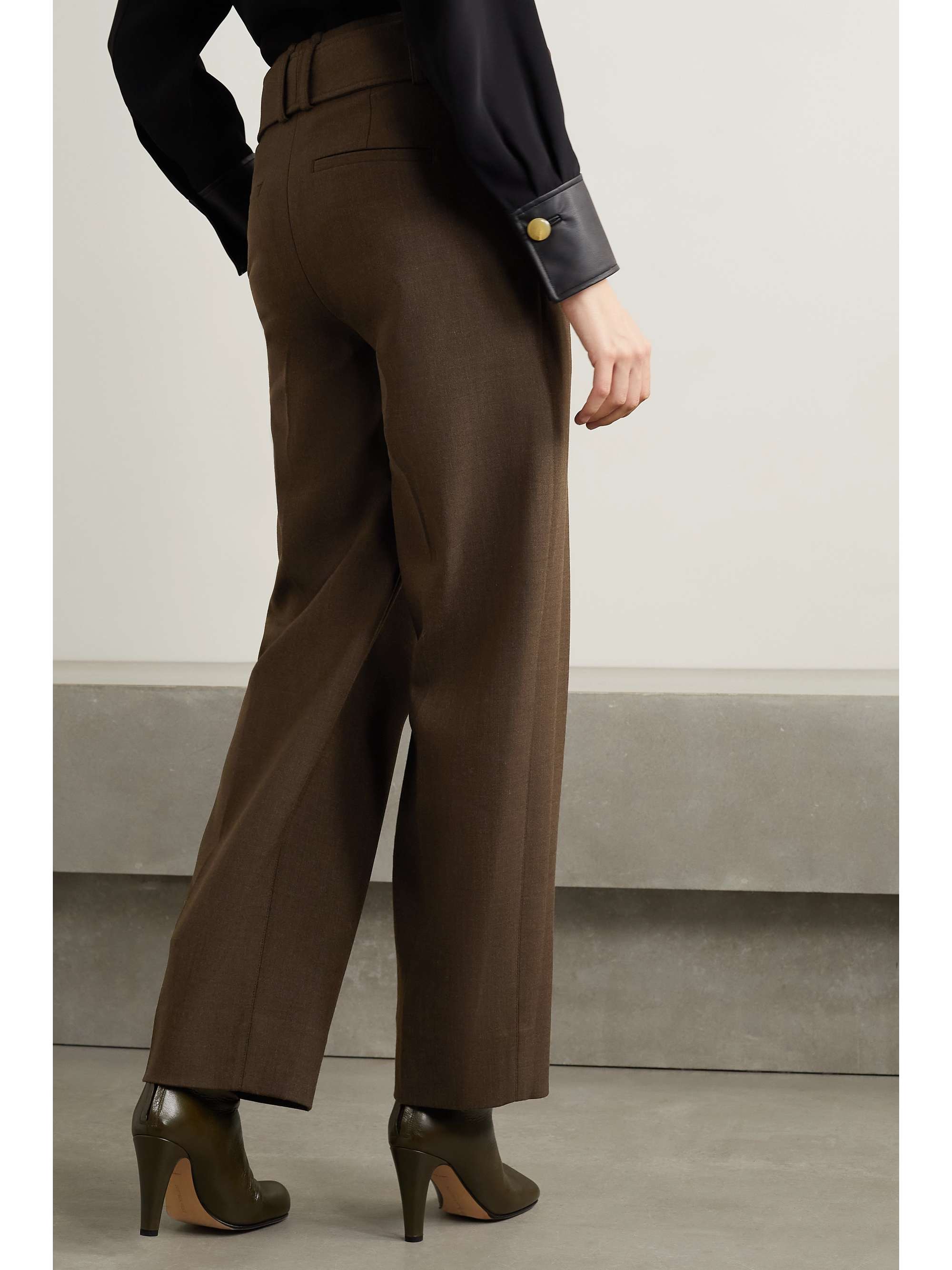 Brown Belted wool-blend wide-leg pants 