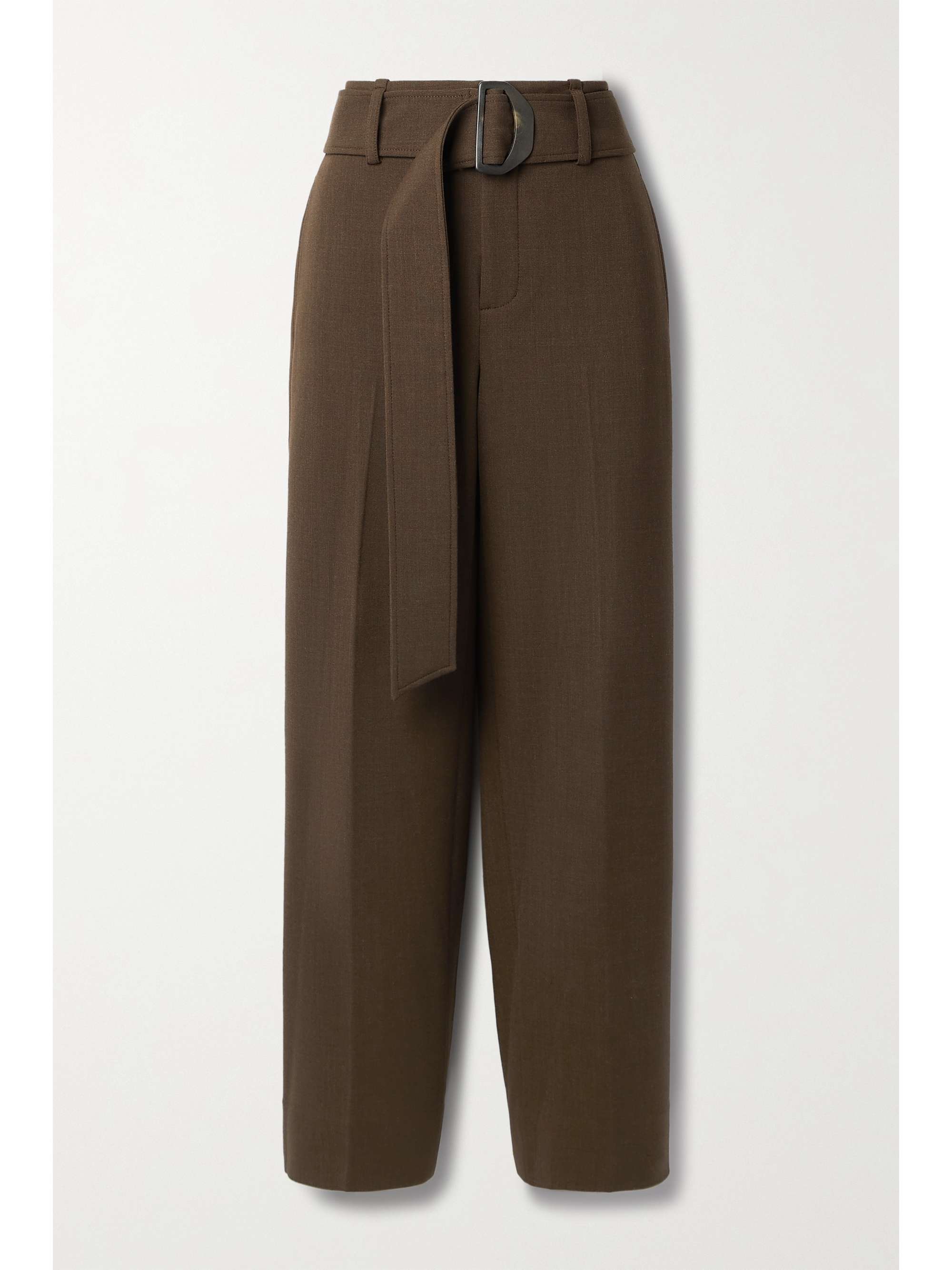 Brown Belted wool-blend wide-leg pants 