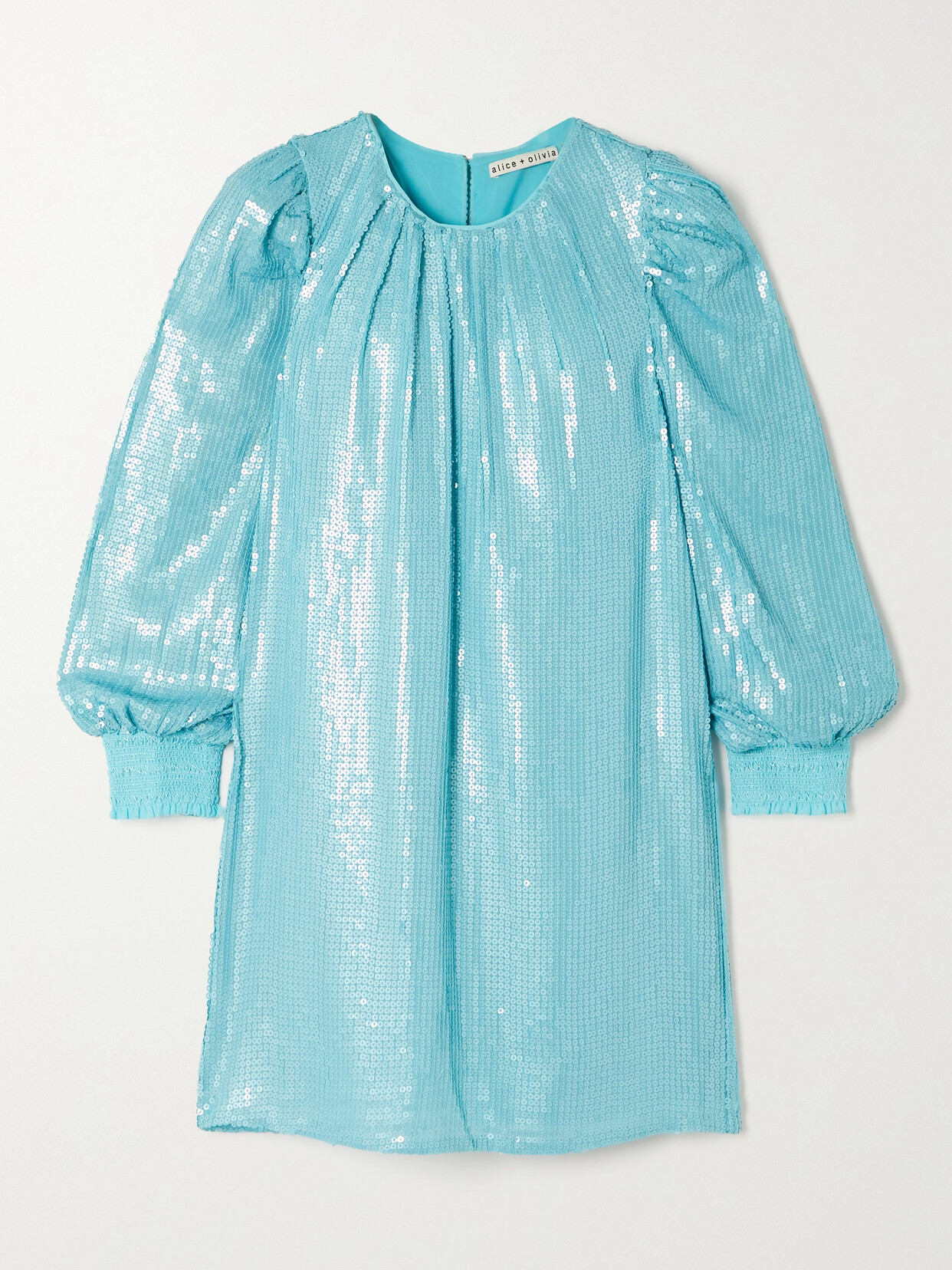 Alice And Olivia Sequin-embellished Long-sleeve Dress In Blue
