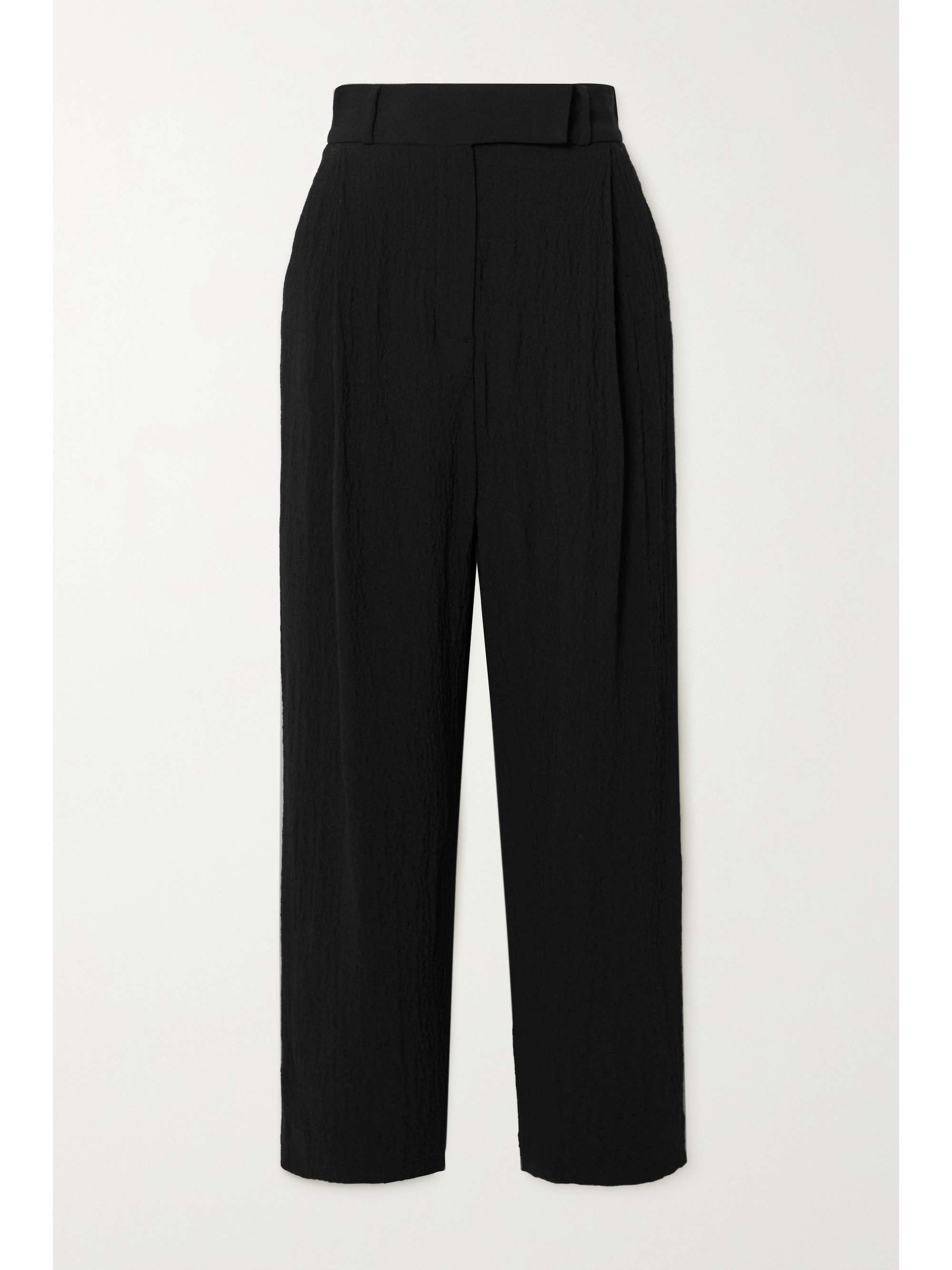 Black Cropped pleated crepe straight 