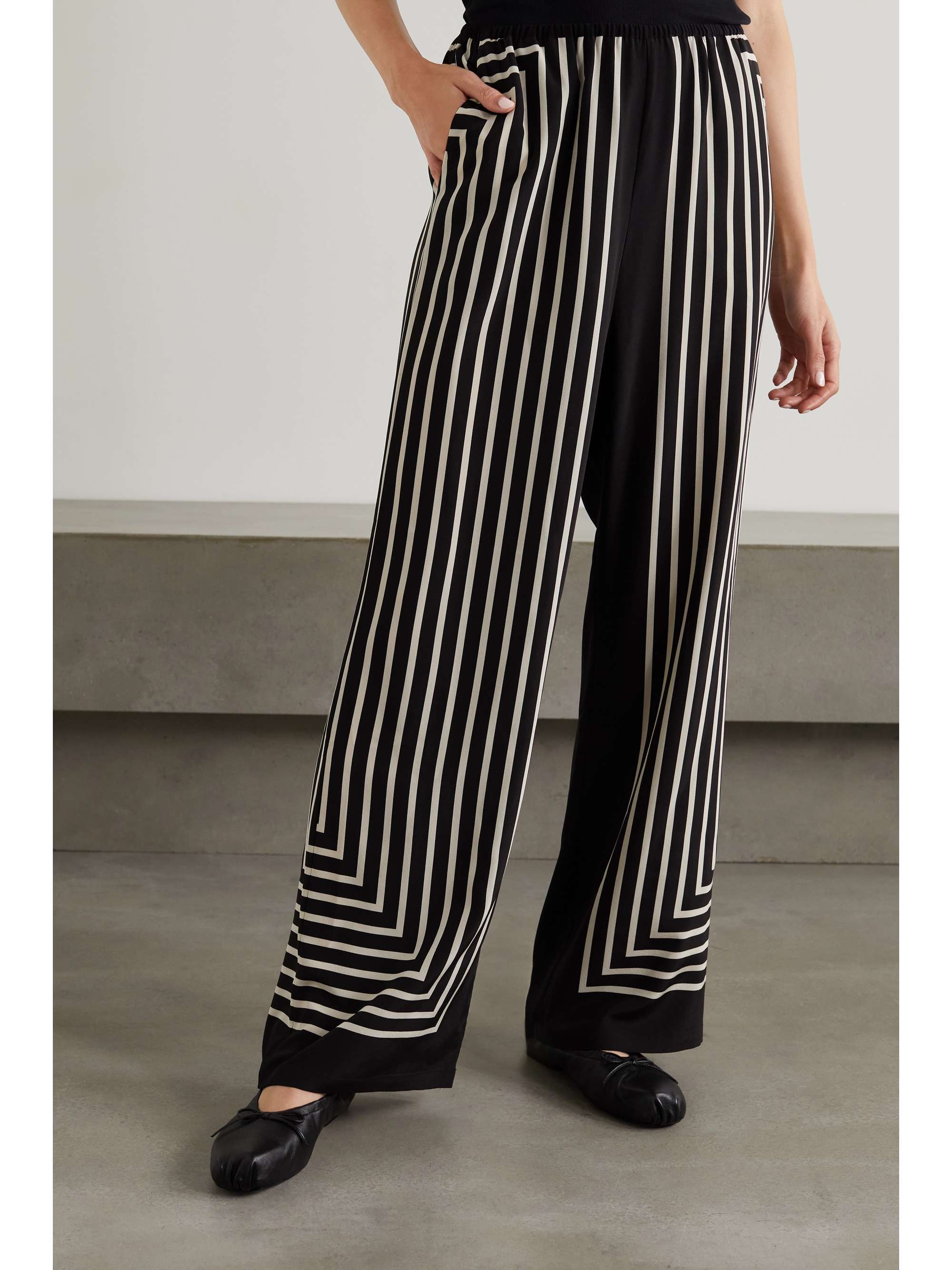 TOTEME Striped silk crepe de chine wide-leg pants