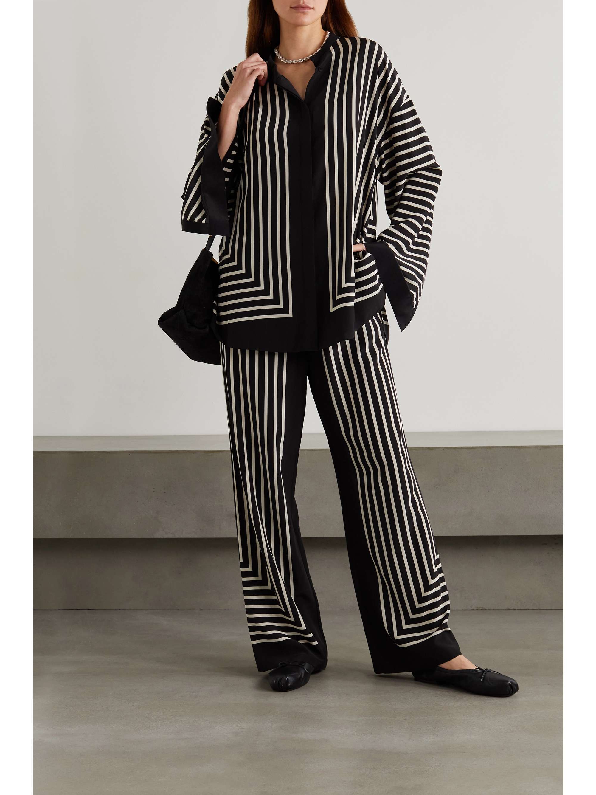 TOTEME Striped silk crepe de chine wide-leg pants