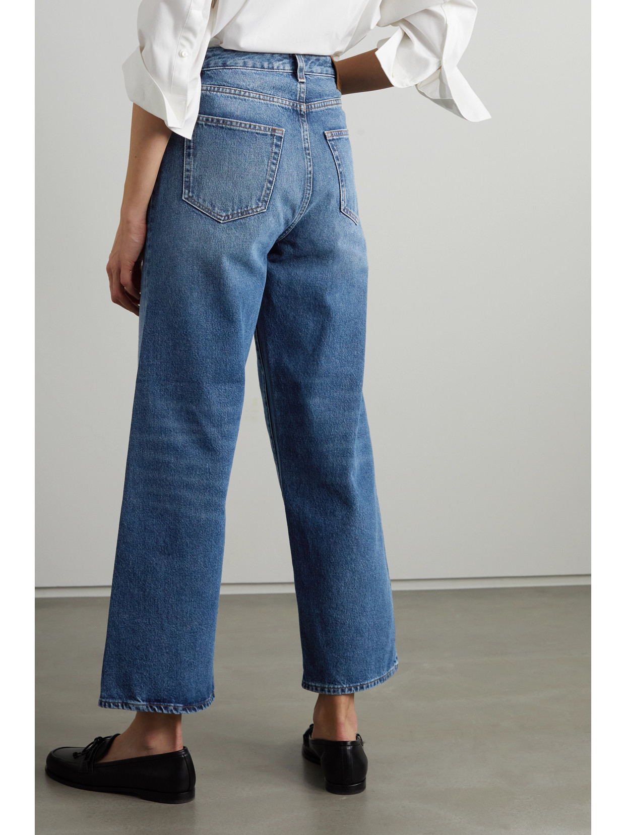 Shop Totême + Net Sustain Cropped High-rise Flared Organic Jeans In Blue