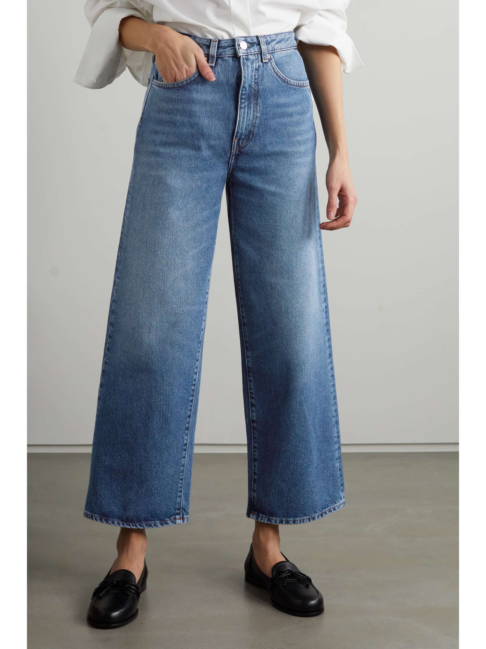 Mid denim Cropped organic high-rise wide-leg jeans | TOTÊME | NET-A-PORTER