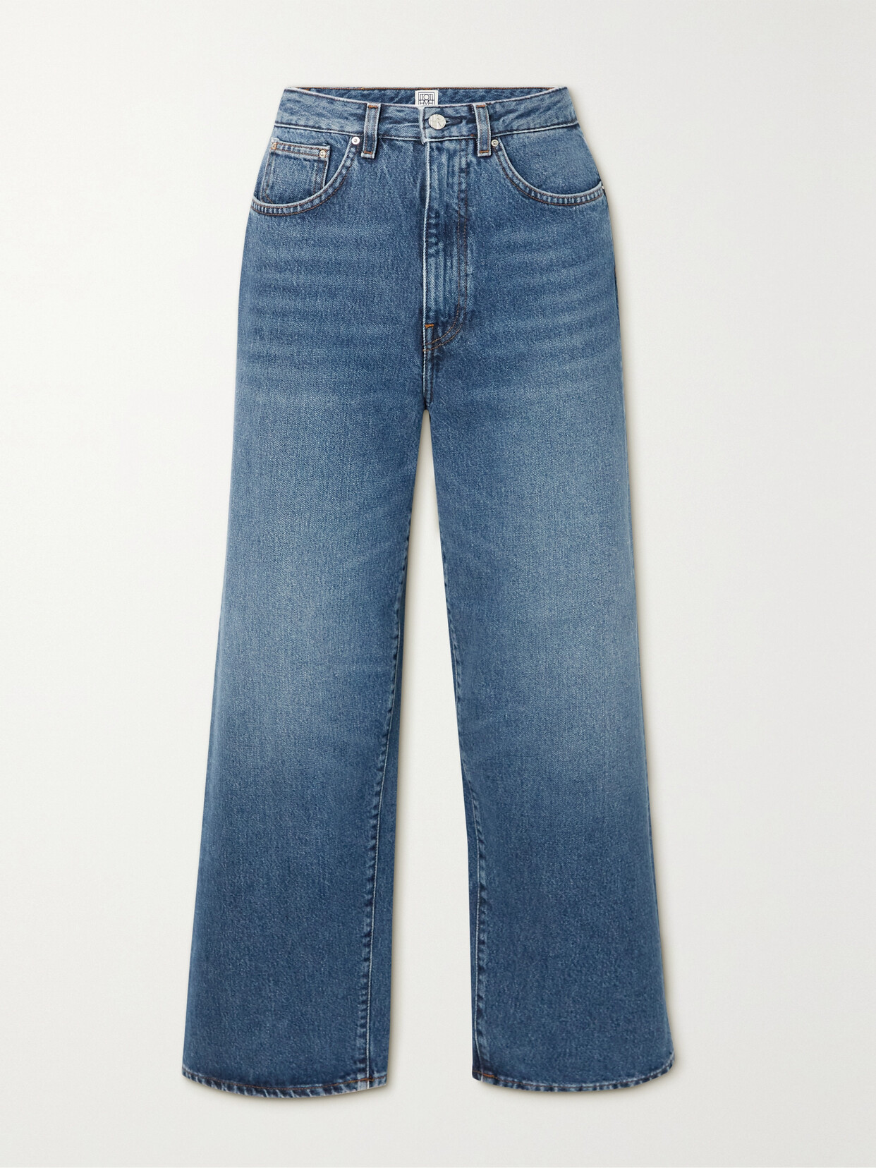 Shop Totême + Net Sustain Cropped High-rise Flared Organic Jeans In Blue