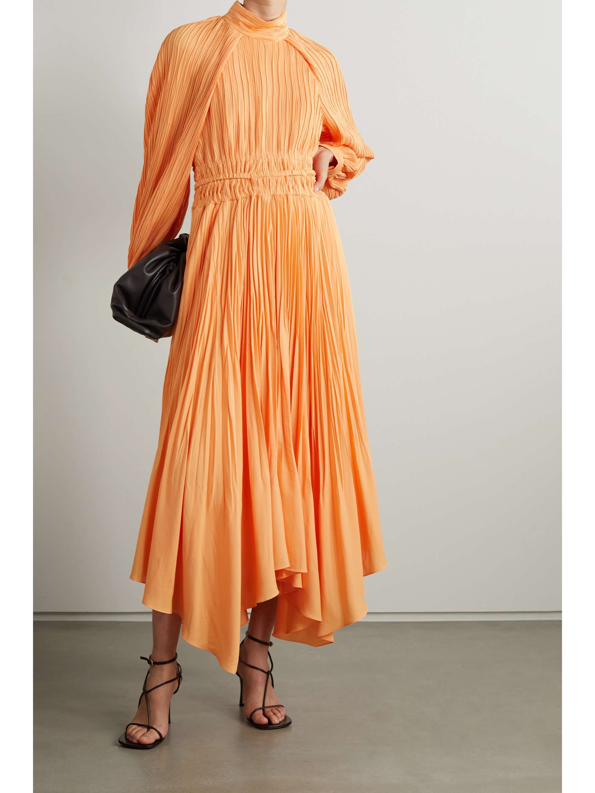 Orange Plissé-crepe midi dress 