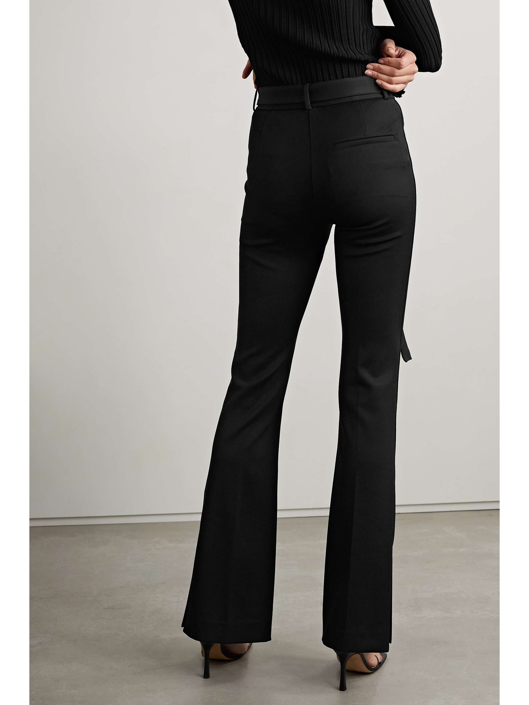 Black Belted stretch-knit flared pants 