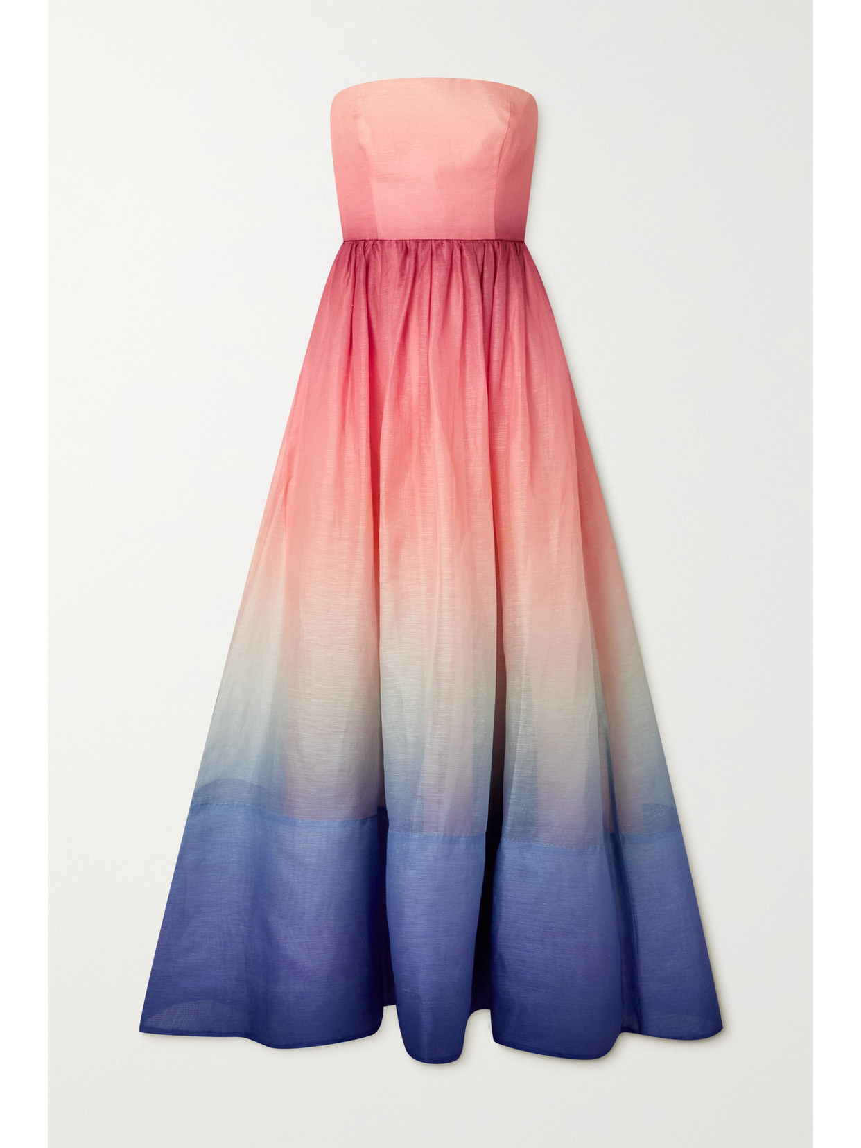 Zimmermann Postcard Strapless Degradé Silk And Linen-blend Maxi Dress In Pink