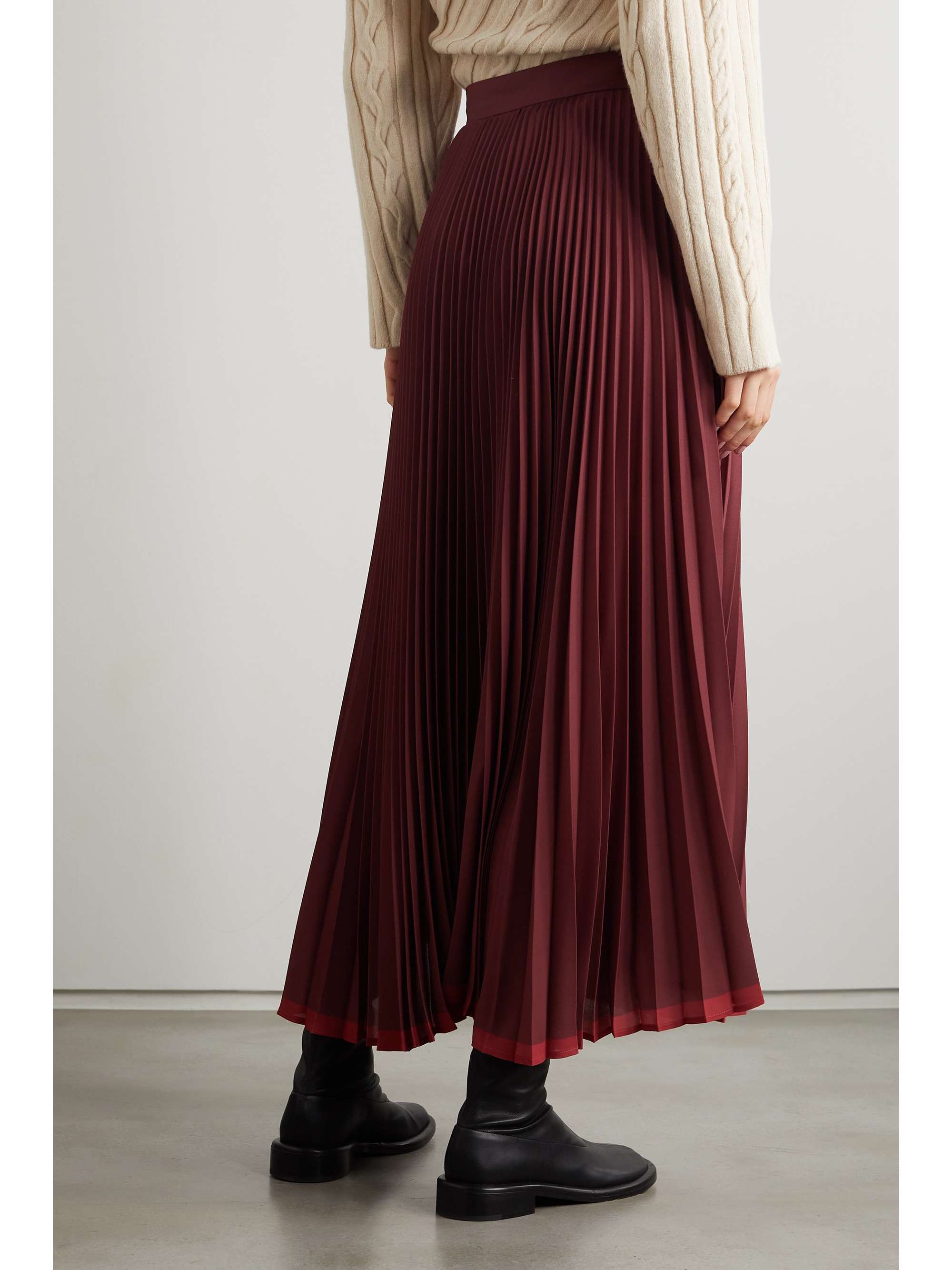 Burgundy Recycled plissé-crepe midi skirt | BITE STUDIOS | NET-A-PORTER