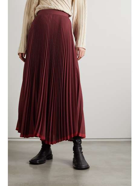 Burgundy Recycled plissé-crepe midi skirt | BITE STUDIOS | NET-A-PORTER