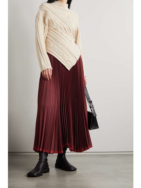 Burgundy Recycled plissé-crepe midi skirt | BITE STUDIOS | NET-A-PORTER