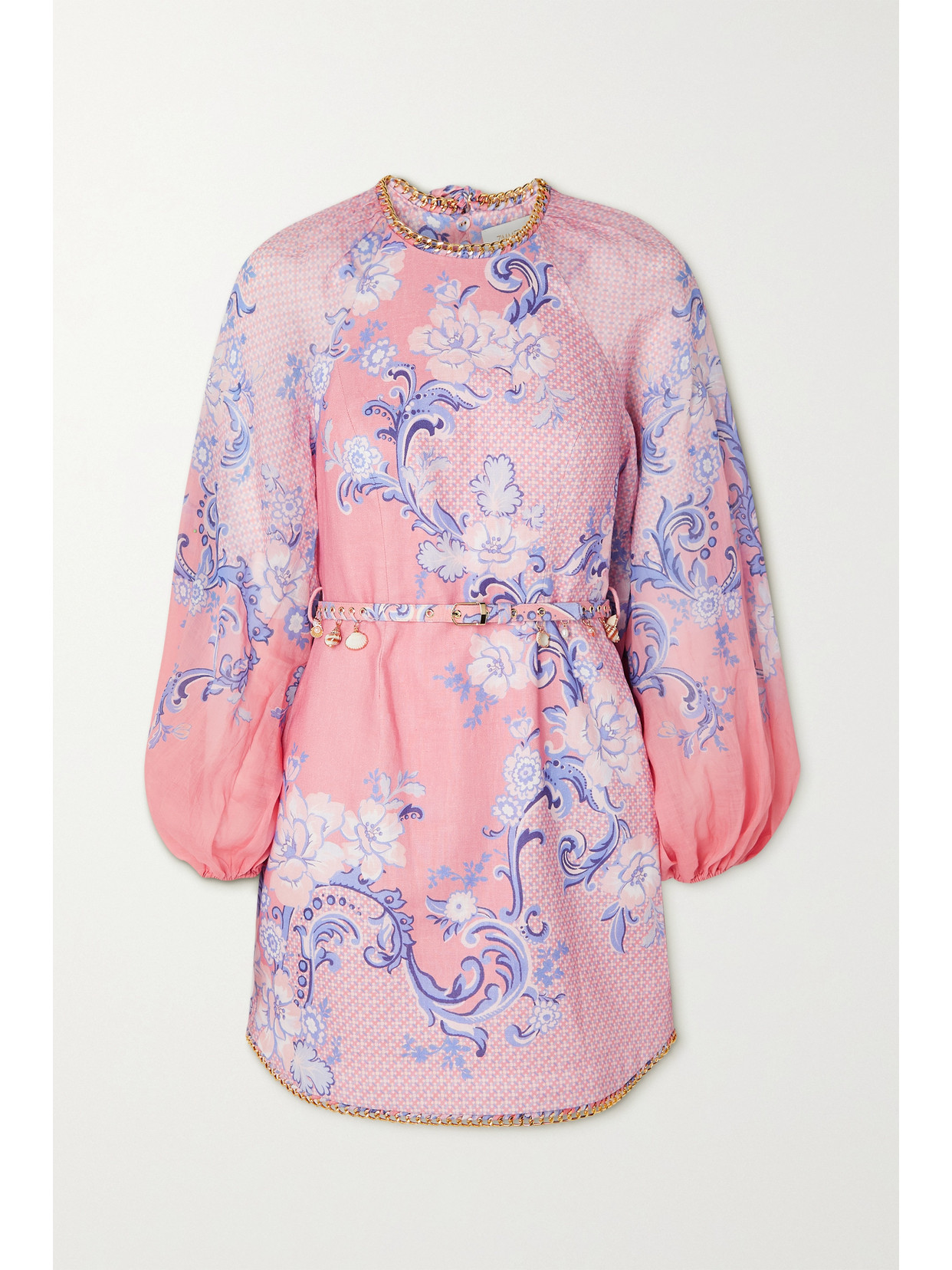 Zimmermann Postcard Embellished Ramie And Silk-trimmed Linen Dress In Pink