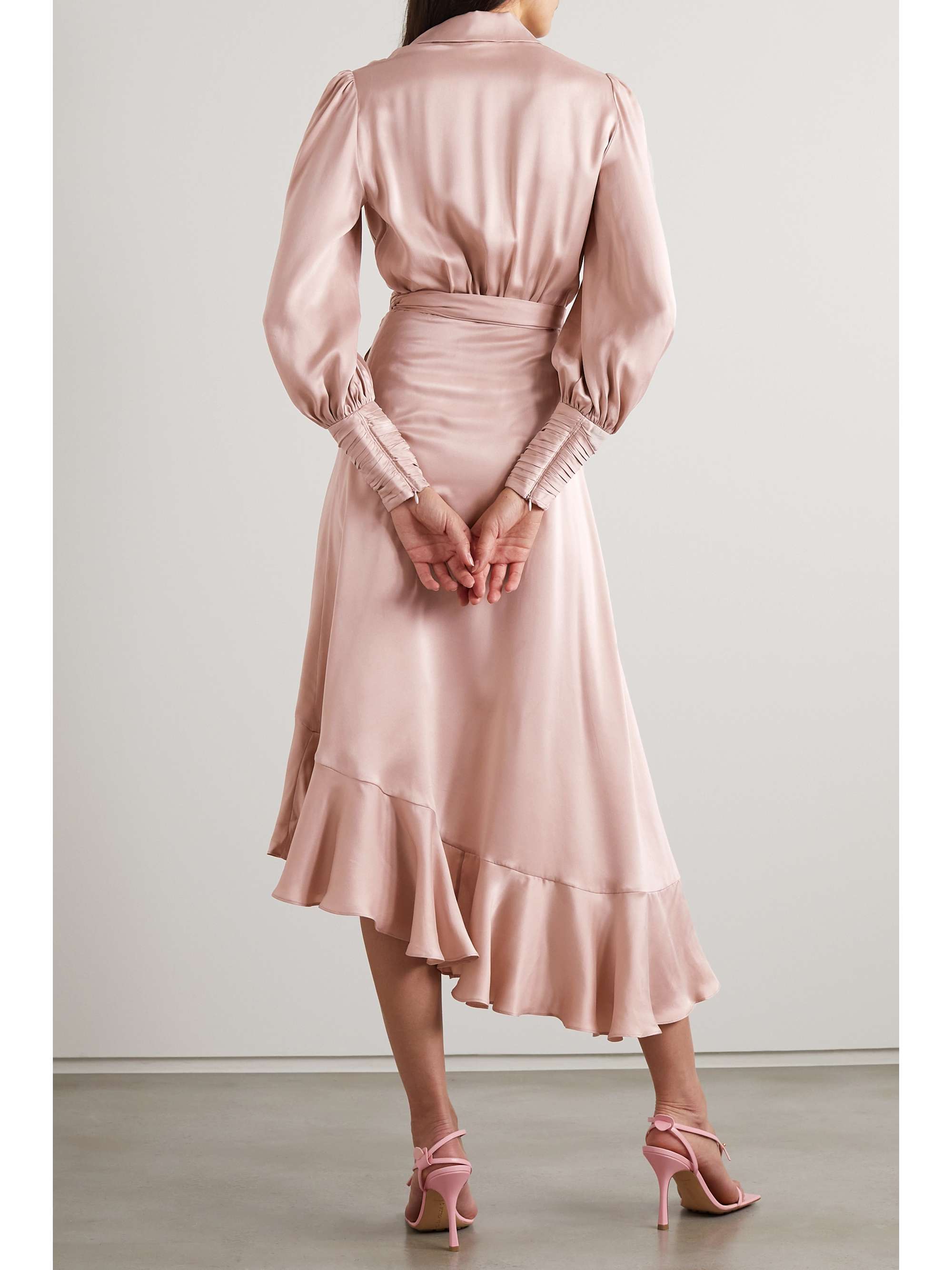 ZIMMERMANN Asymmetric ruffled silk-satin wrap dress
