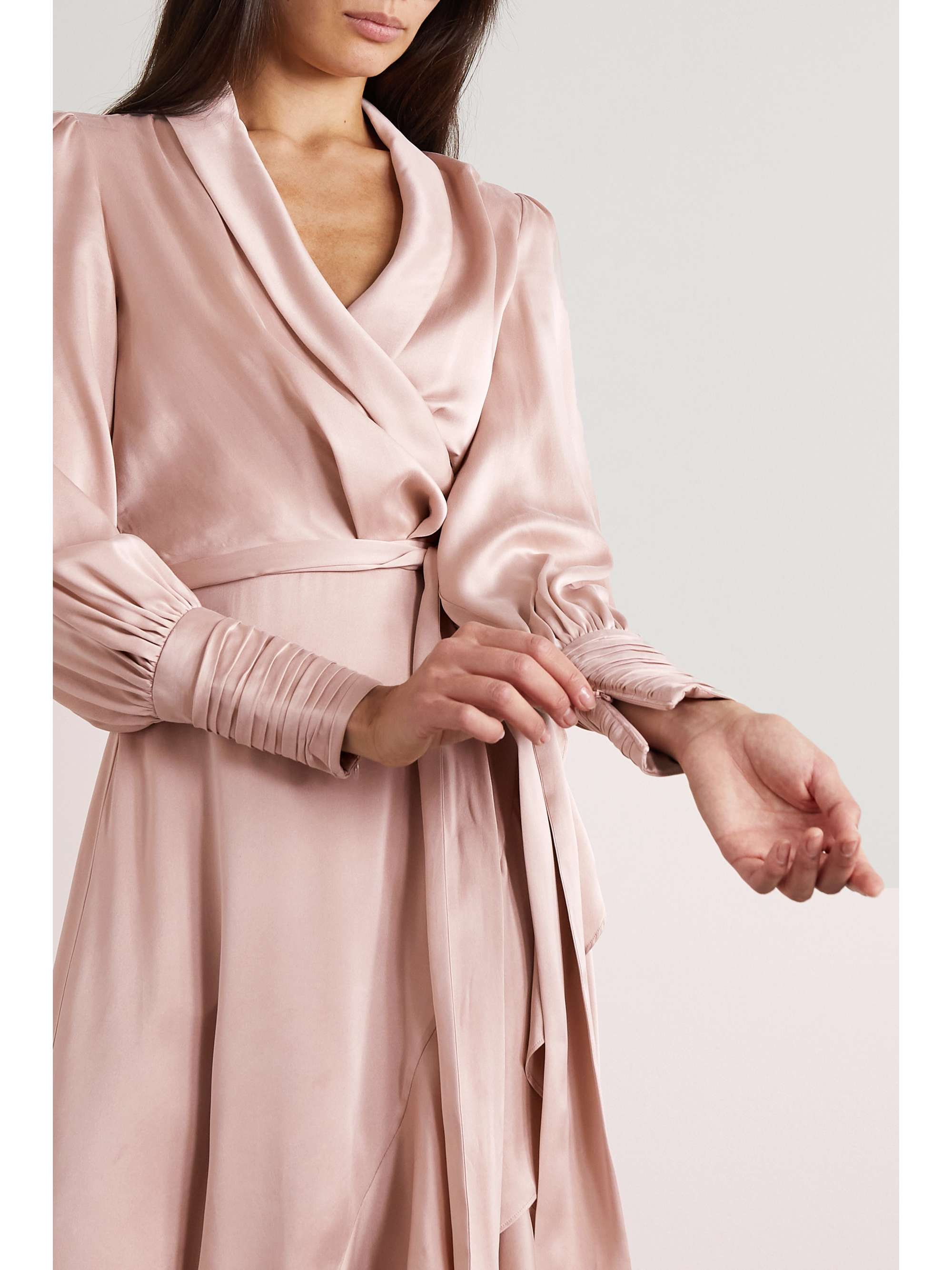 ZIMMERMANN Asymmetric ruffled silk-satin wrap dress